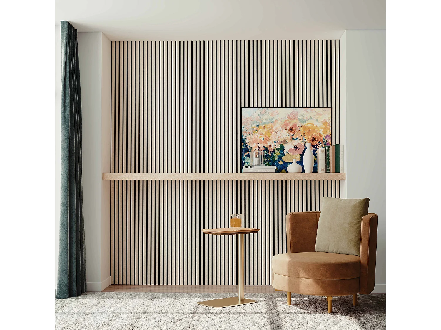 Lot de 2 Panneaux Muraux Décoratifs Acoustiques Bois MDF 120x60cm Chêne blanc  AntiBruit, Facile à Poser