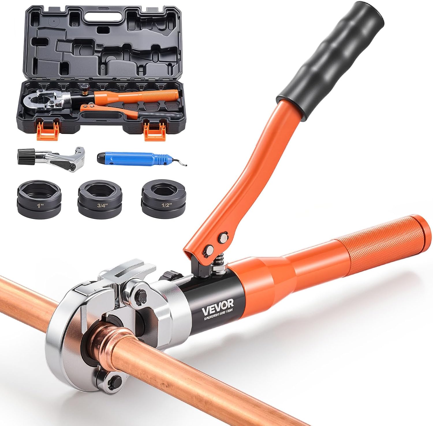 VEVOR Copper Pipe Crimping Tool, Hydraulic Driven Pro Press Tool with 1/2