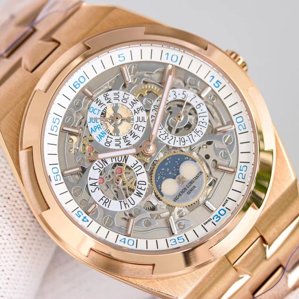 Fake Vacheron Constantin Replica Watch Overseas perpetual calendar ultra-thin skeleton Boutique Exclusive 41.5 MM PINK GOLD 4300V/220R-B547(1:1 replica) - Top club
