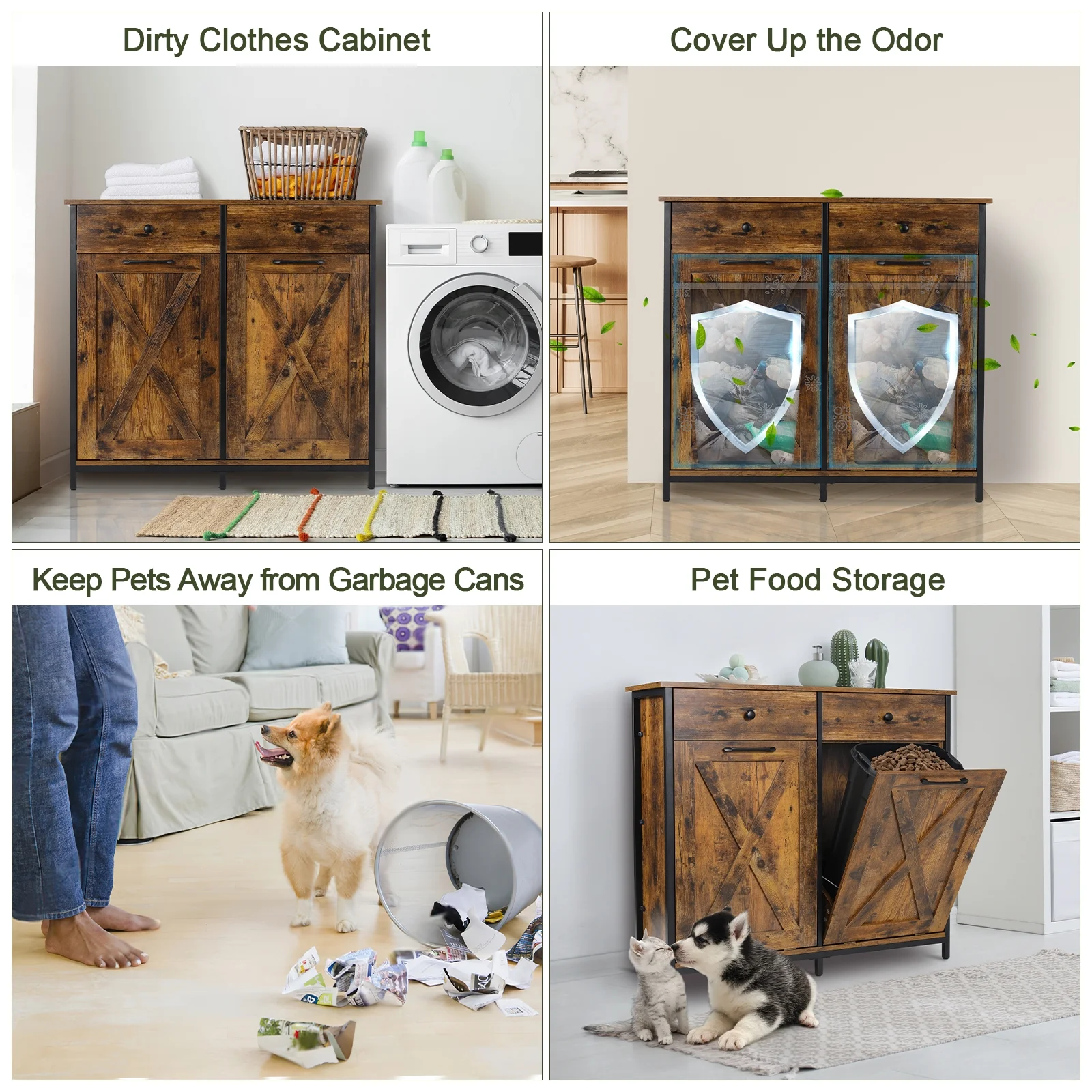 Pirecart 20 Gallon Double Tilt Out Trash Cabinet Wood Hidden Storage Cabinet, Recycling Cabinet with 2 Drawers, Black - Image 31