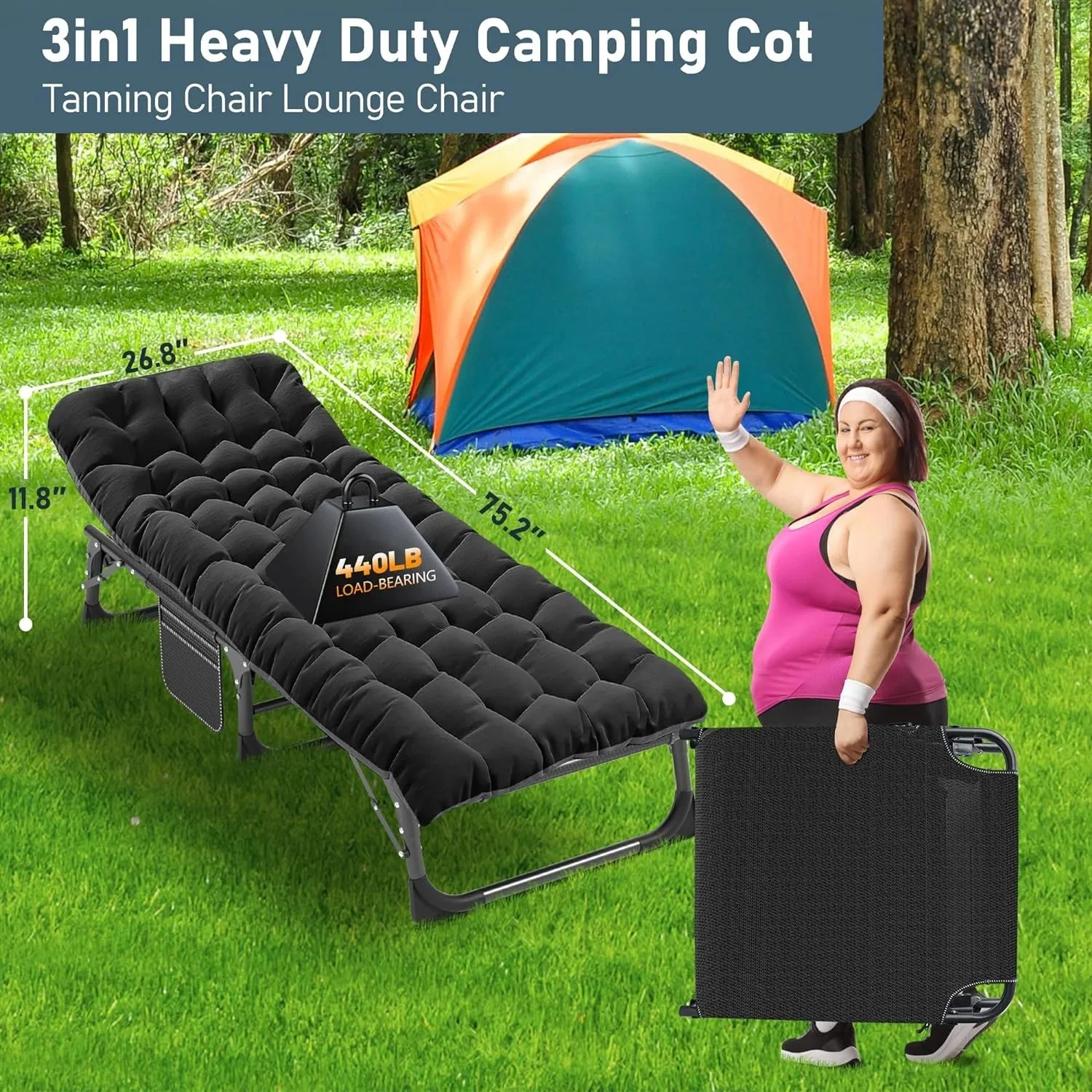 Slsy 5-Position Adjustable Folding Lounge Chair And Cot - 75.2" x 25.6" x 11.8" - Image 120 Slsy 5-Position Adjustable Folding Lounge Chair And Cot - 75.2" x 25.6" x 11.8" - Image 120