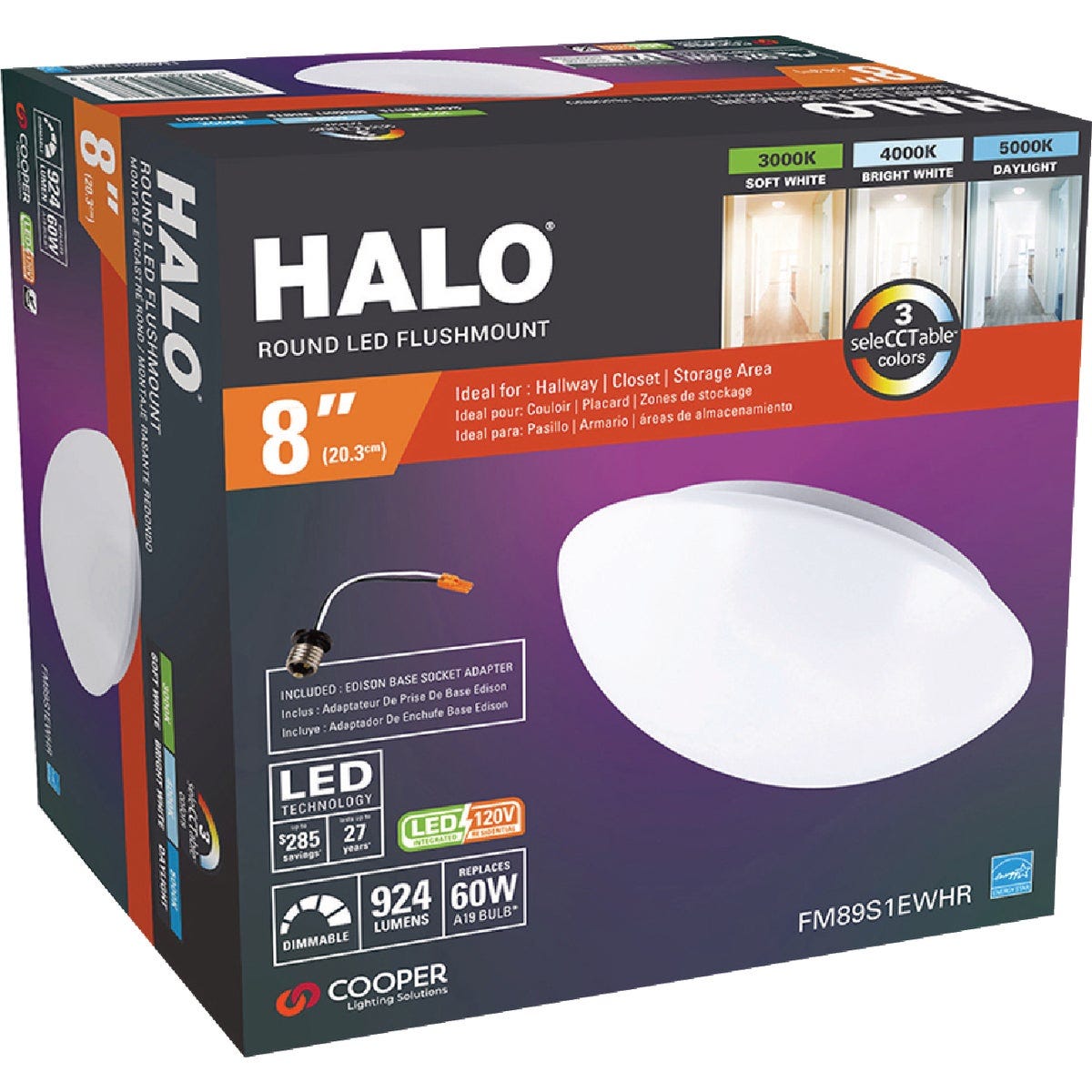 Halo 8 In. CCT LED Low Profile Round Flush Mount Ceiling Light Fixture