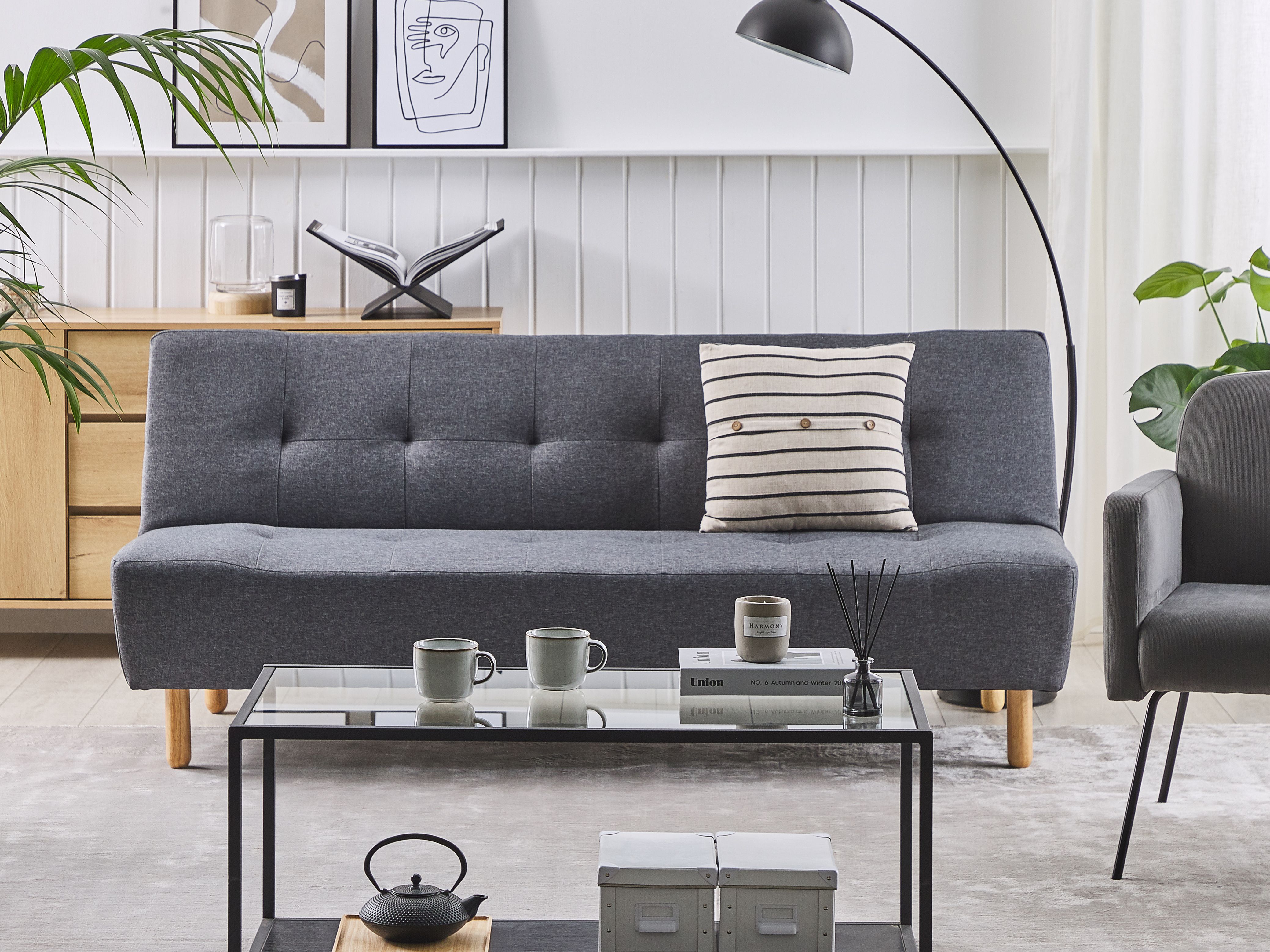 Sofa Bed 3 Seater ALSTEN Fabric Dark Grey