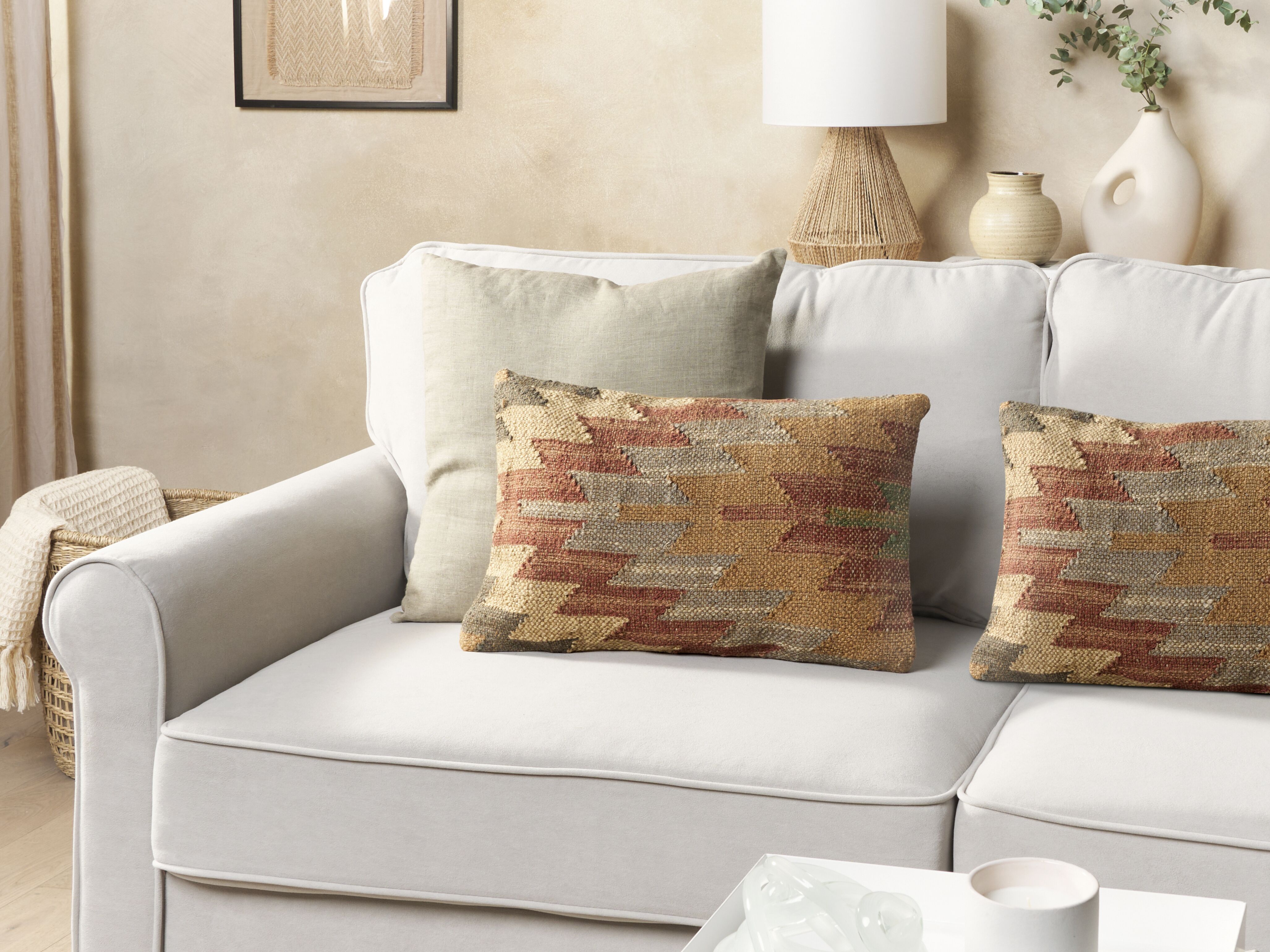 Set of 2 Decorative Cushions DEEPOR Jute 30 x 50 cm Multicolour Oriental Pattern