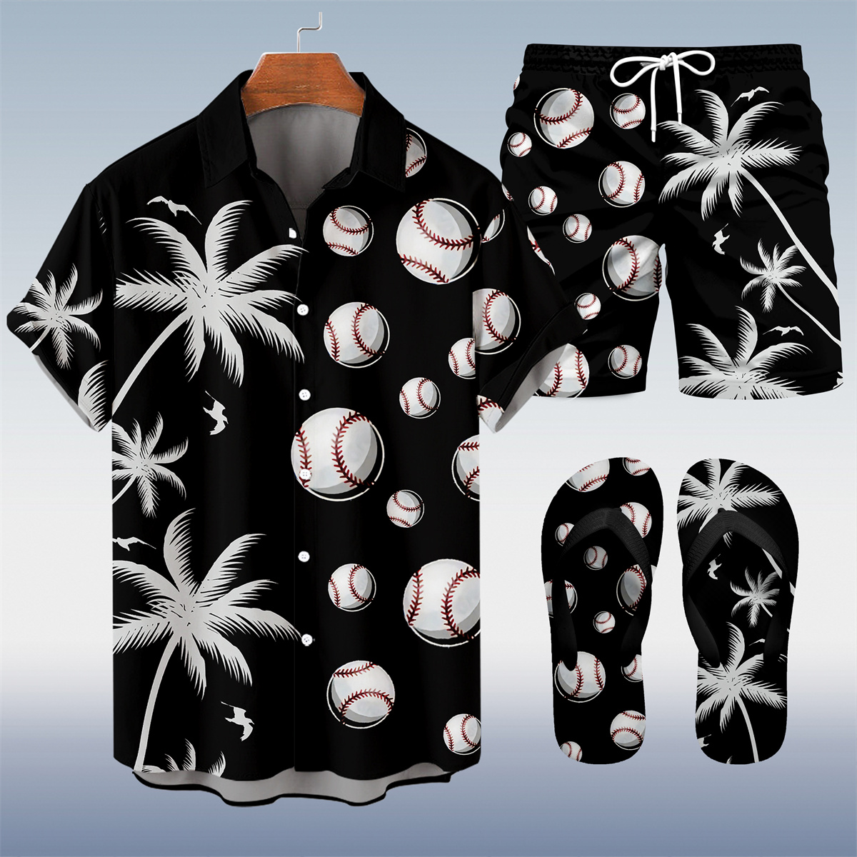 Suitmens Men's Tiki Party Hawaiian Vacation Print Three-Piece Set 023