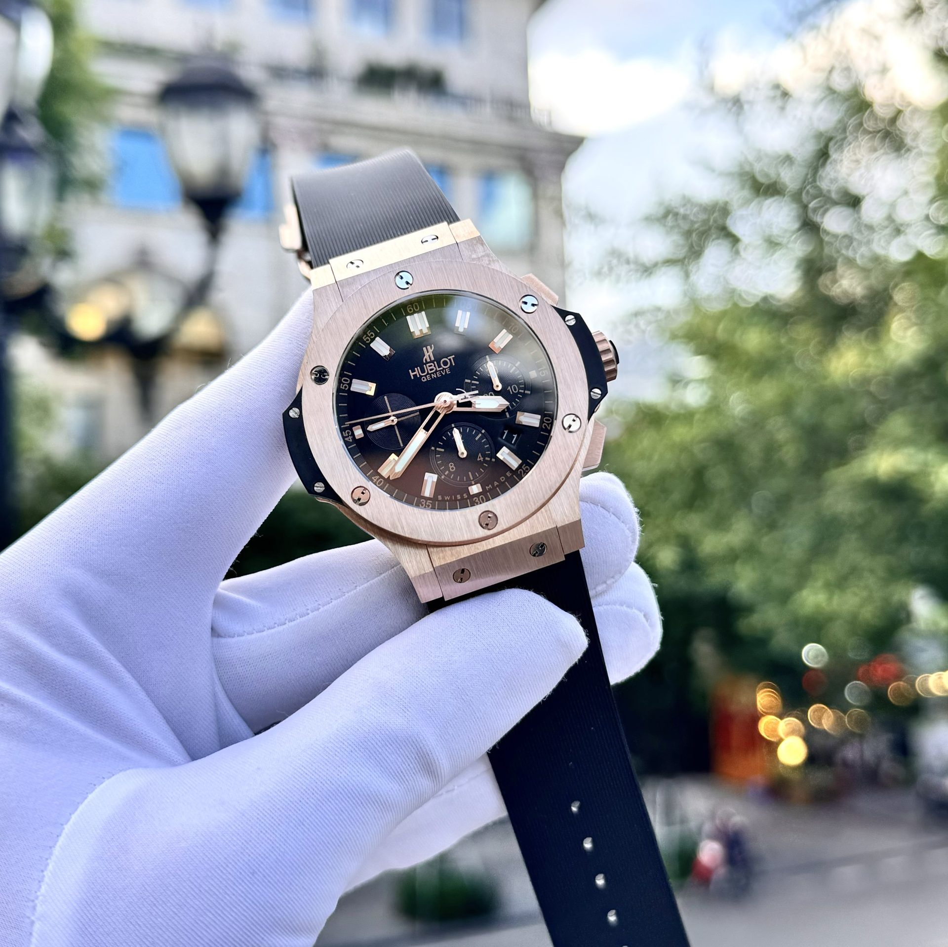 Hublot Fake Watches Big Bang Chronograph King Gold Black Dial 44mm - Elite Watch Atelier