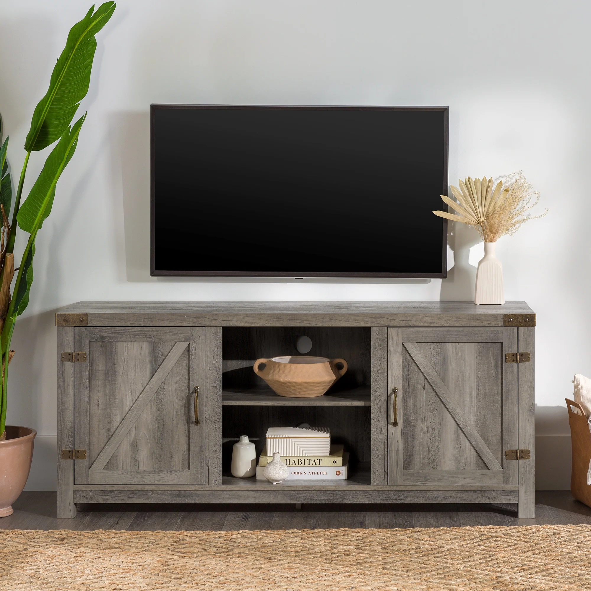 Walker Edison Modern Farmhouse Barn Door TV Stand for TVs up to 65", Grey Wash - Image 16