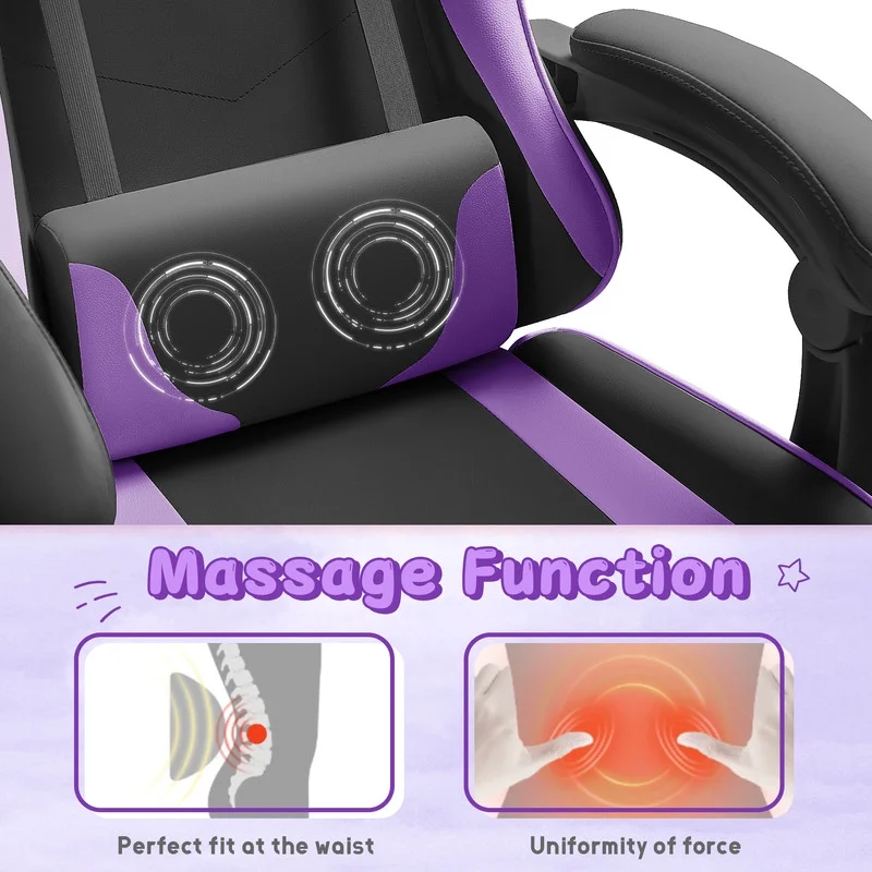 Lacoo PU Leather Gaming Chair Massage Ergonomic Gamer Chair Height Adjustable Computer Chair with Footrest & Lumbar Support, White - Image 38