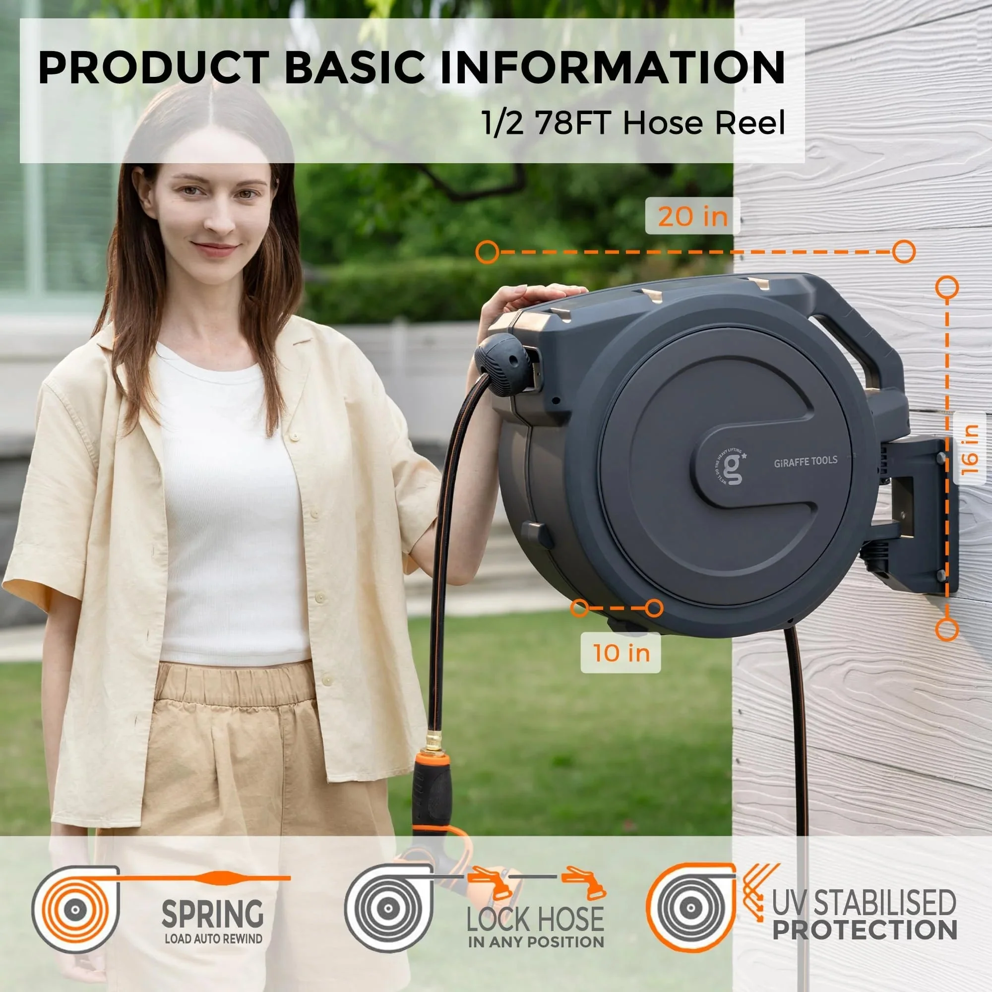 Heavy Duty Wall-Mounted Retractable Garden Hose Reel, 1/2 Inch x 78 ft - Image 4 Heavy Duty Wall-Mounted Retractable Garden Hose Reel, 1/2 Inch x 78 ft - Image 4