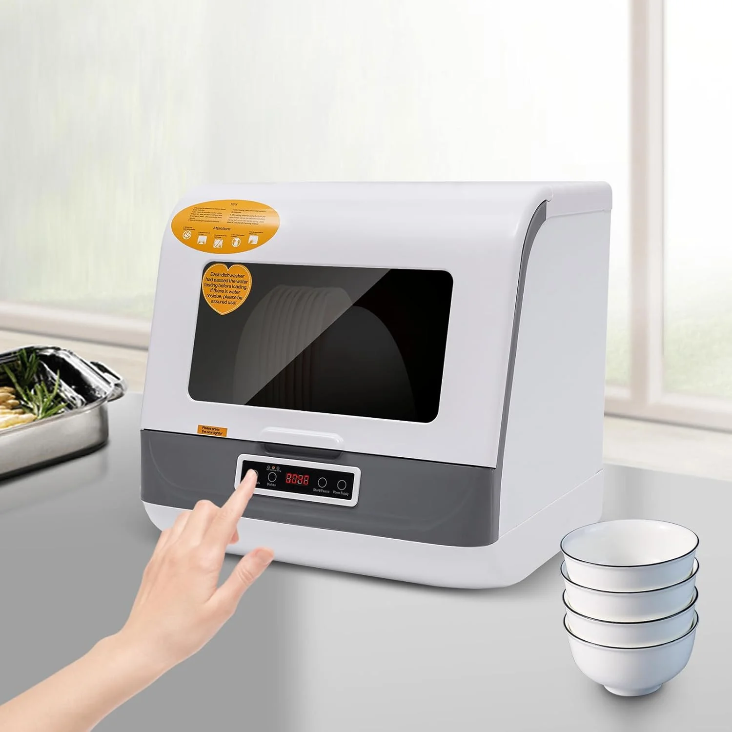 Portable Countertop Dishwasher Mini Dishwasher 3 Washing Modes 4 Washing Programs 360�� Rotating Spray Design Compact Dishwashers 158�H High-Temp& Air-Dry Function (white)
