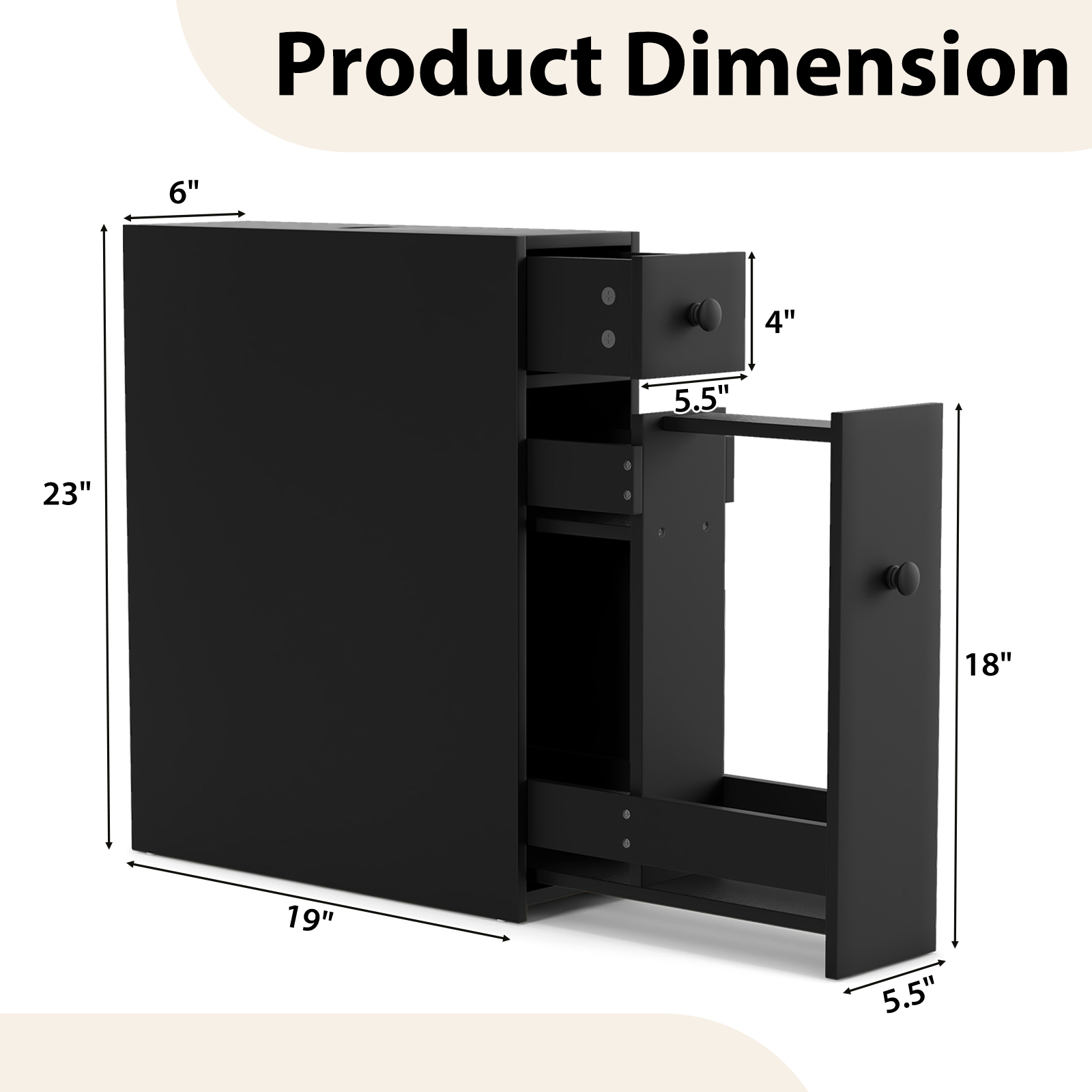 Topbuy Slim Bathroom Storage Cabinet Freestanding Toilet Paper Holder with Slide Out Drawers for Small Spaces White - Image 14