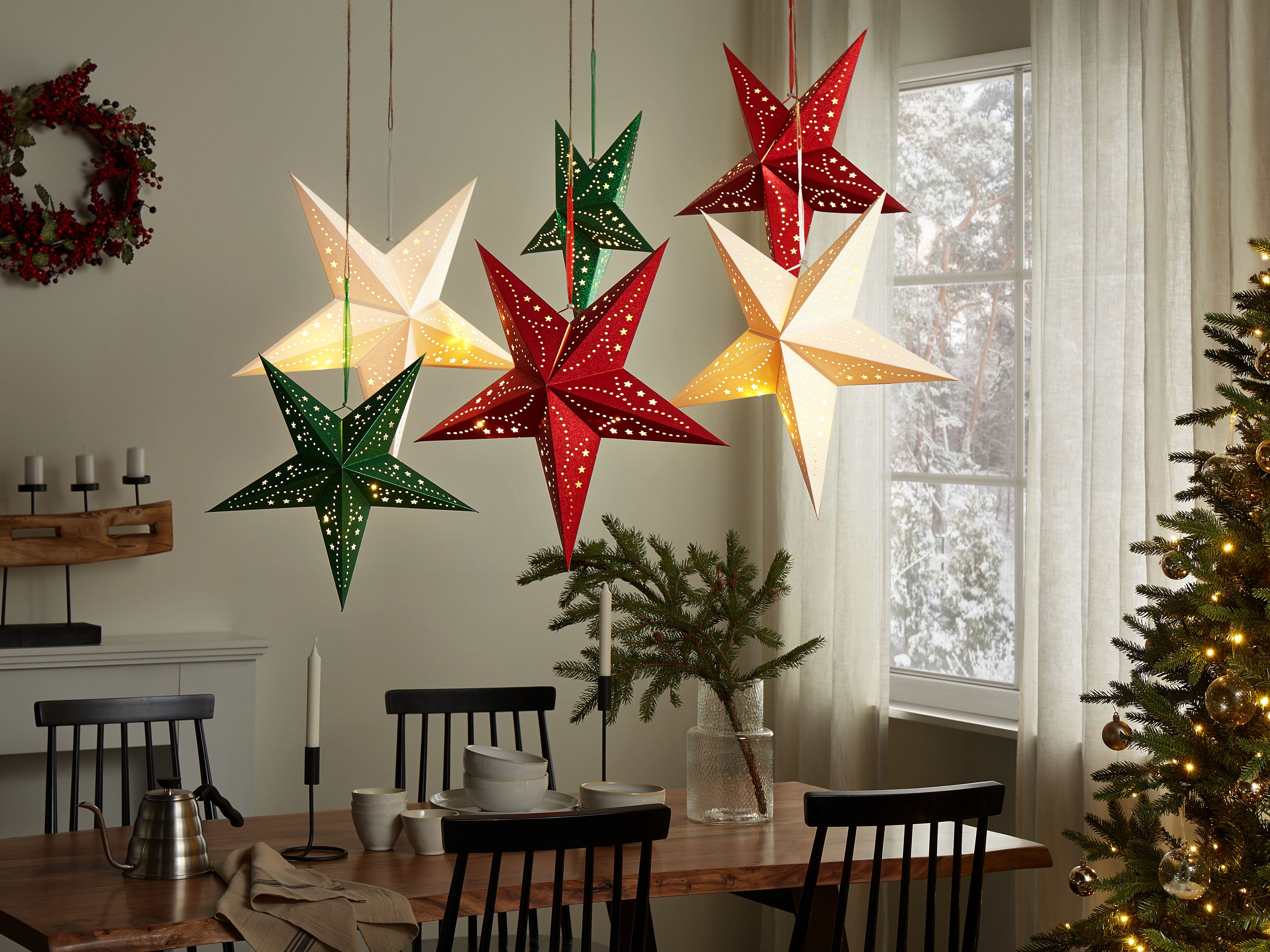 Set of 2 Hanging Decorations LED MOTTI Star 45 cm Emerald Green