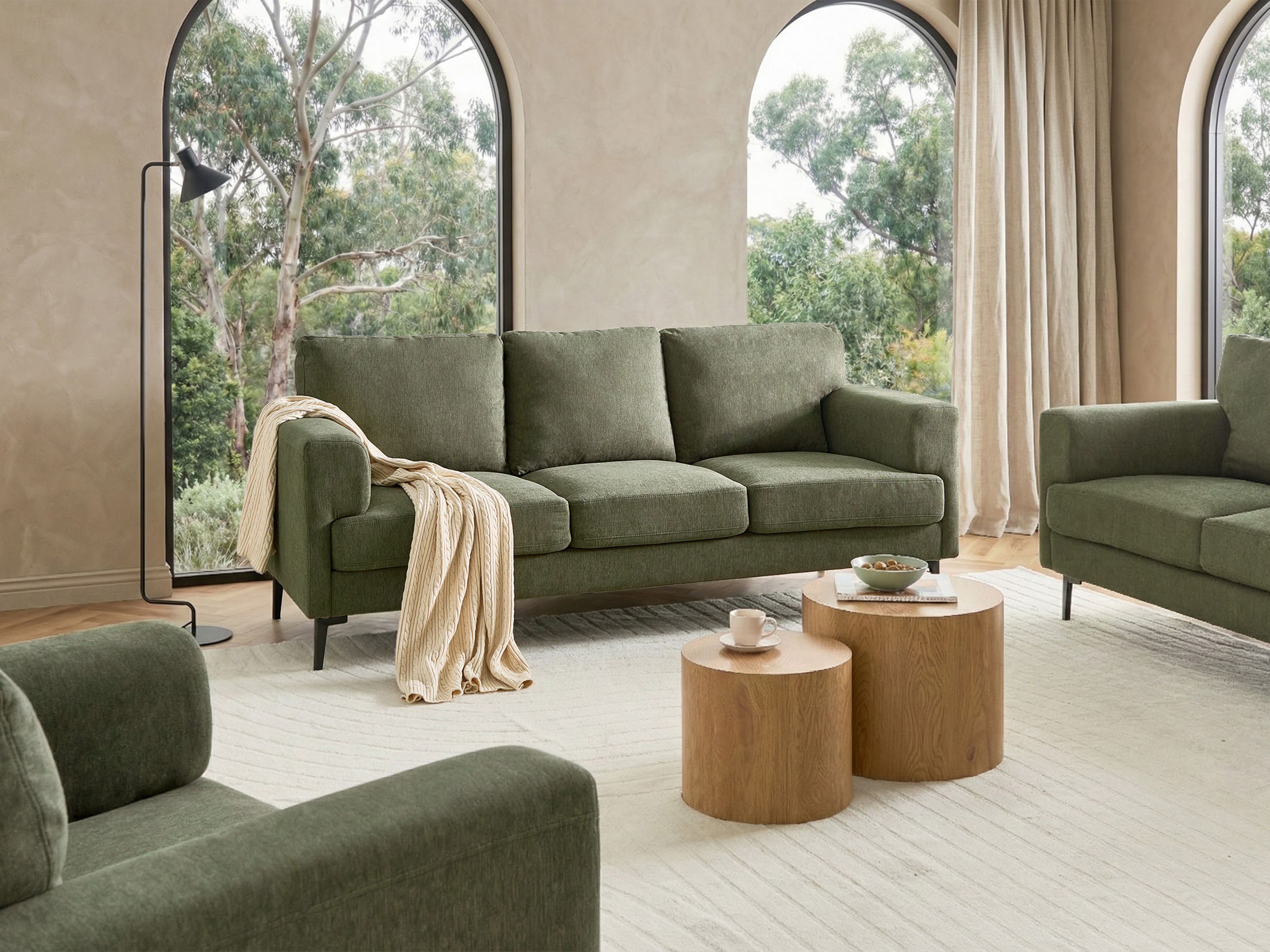 Sofa 3 Seater LOUSTO Fabric Green