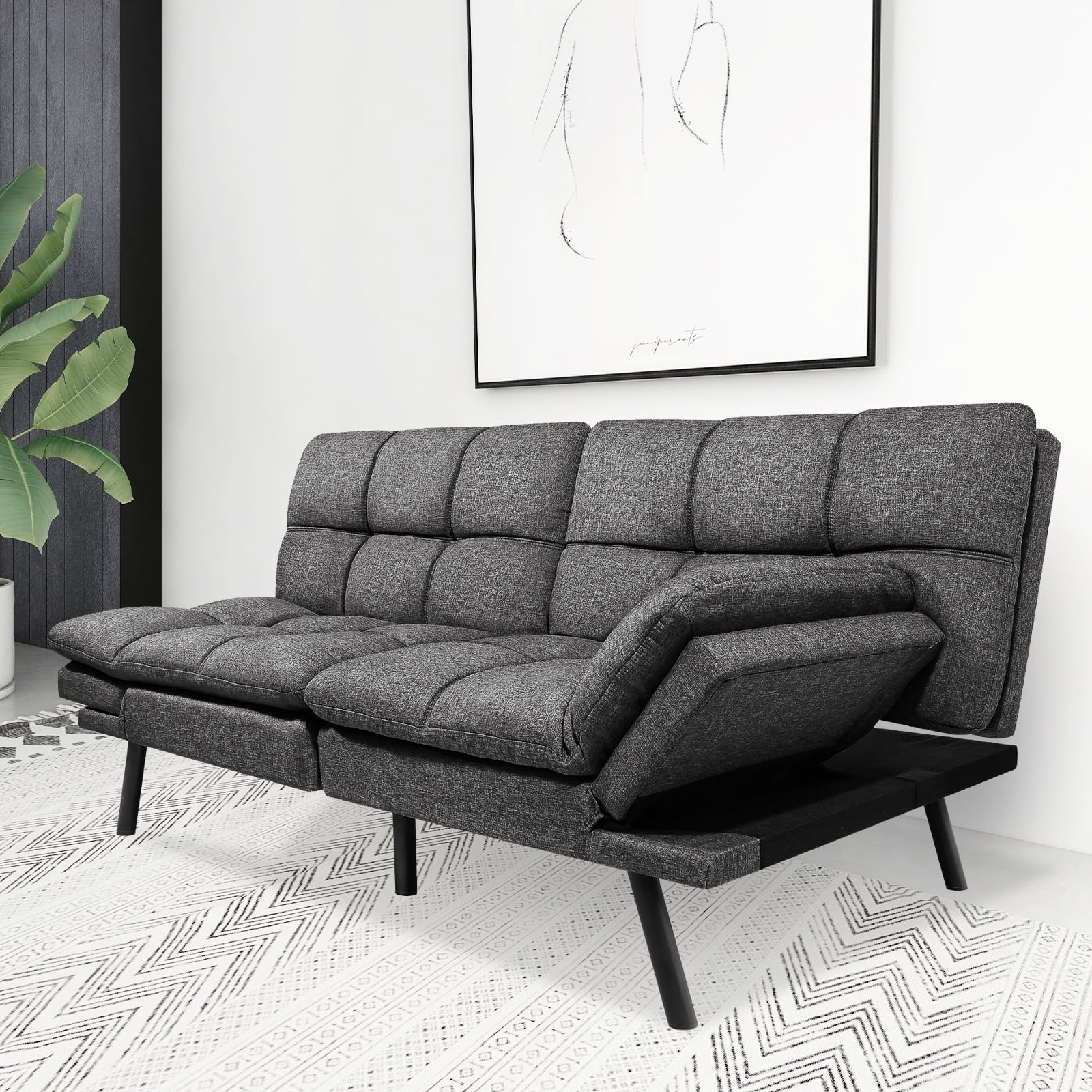 Convertible Memory Foam Futon Sofa Bed with Adjustable Armrests and Backrest,Gray - Image 7