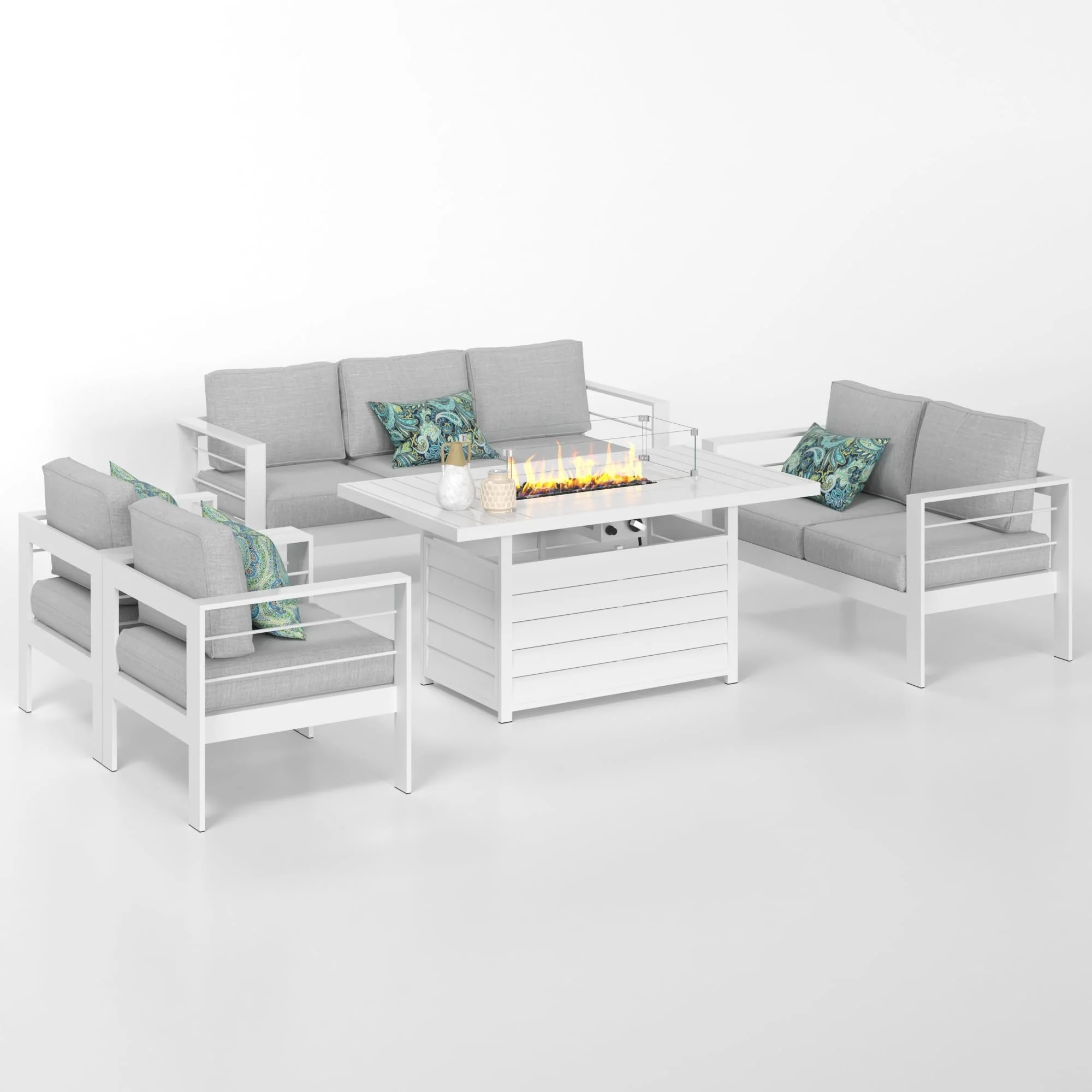 CozyHom 5 Pcs Outdoor Patio Aluminum Furniture Sofa Sets, Outside Patio Conversation Couch Sets With Table&Cushions for Garden Porch, Gray - Image 62