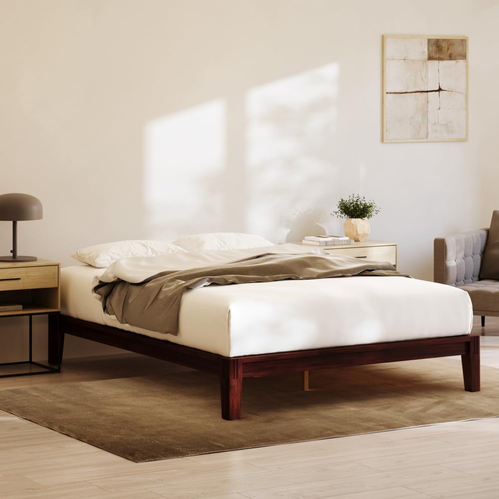 Nectar Bamboo Platform Bed Frame - Queen - Walnut - Floating Center Support Legs - 12” Height - Easy Tool Free Set Up - Contemporary and Durable - Sturdy Wooden Support Slats - Holds Up to 800 Pounds