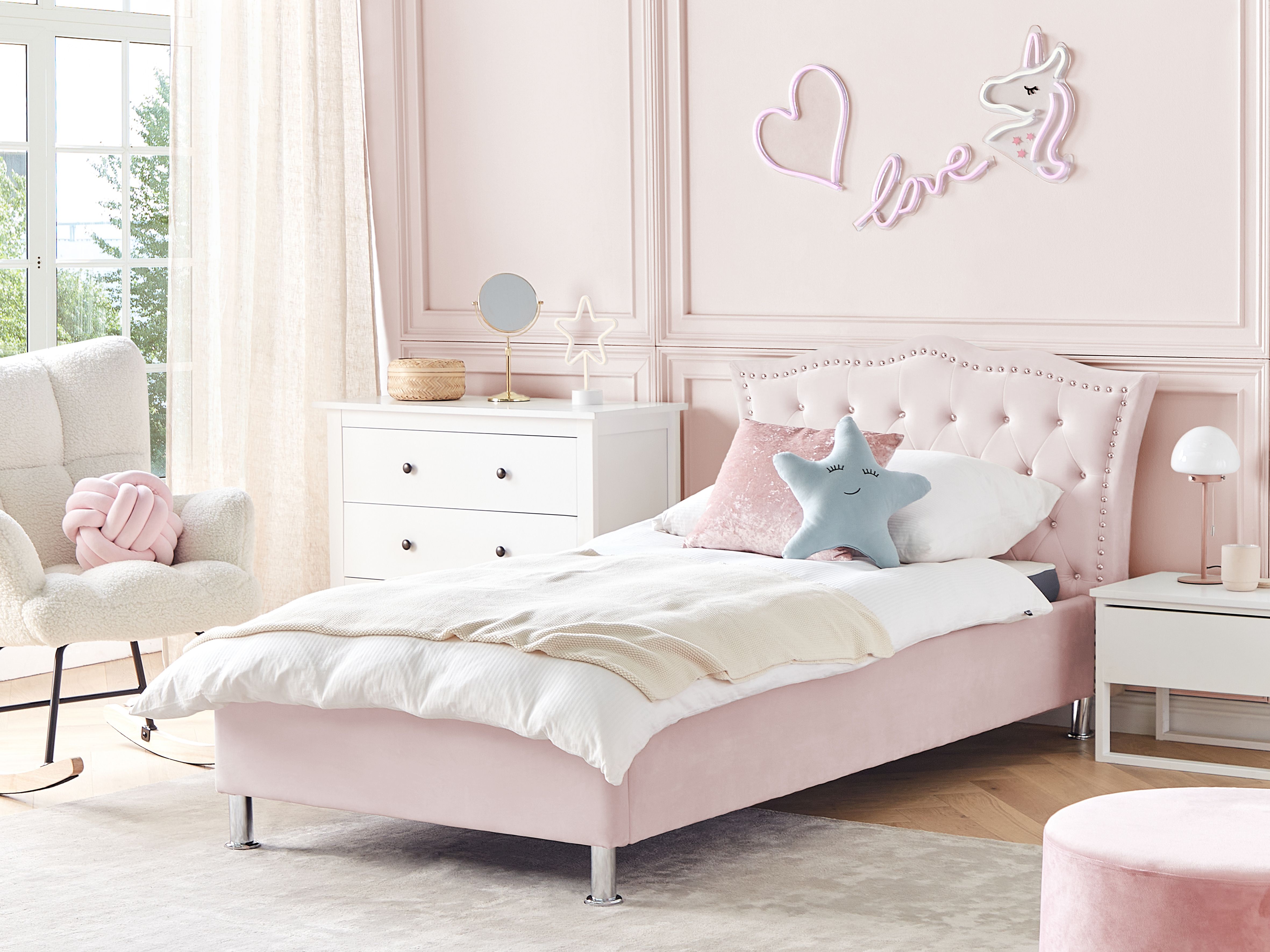 Ottoman Bed Velvet METZ 90 x 200 cm (EU Single) Pastel Pink