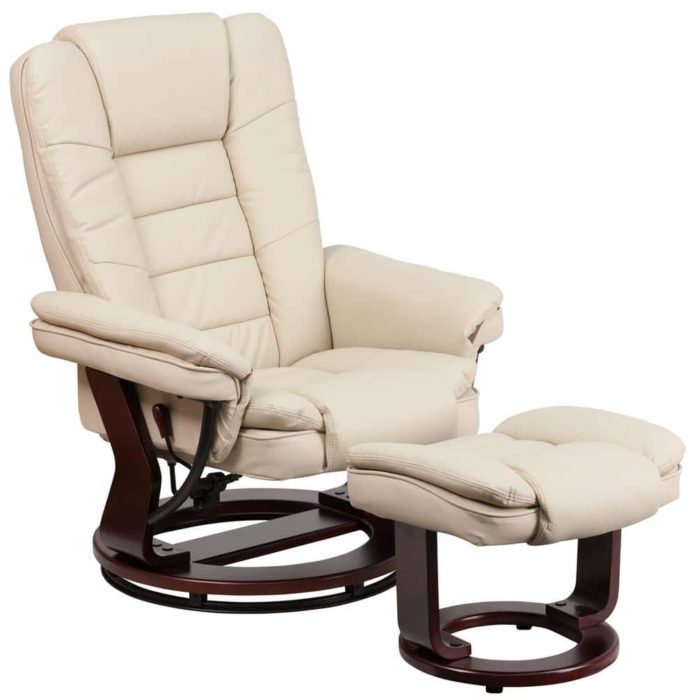 Flash Furniture - Bali Contemporary Multi-Position Leather Soft Recliner Chair with Ottoman, Swivel Recliner Chair and Ottoman Set
