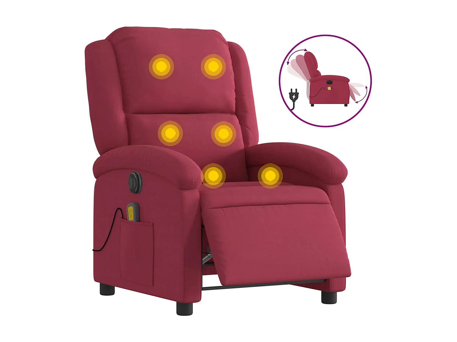 Fauteuil inclinable électrique-Chaise-Fauteuil de Massage rouge bordeaux velours SHL3542