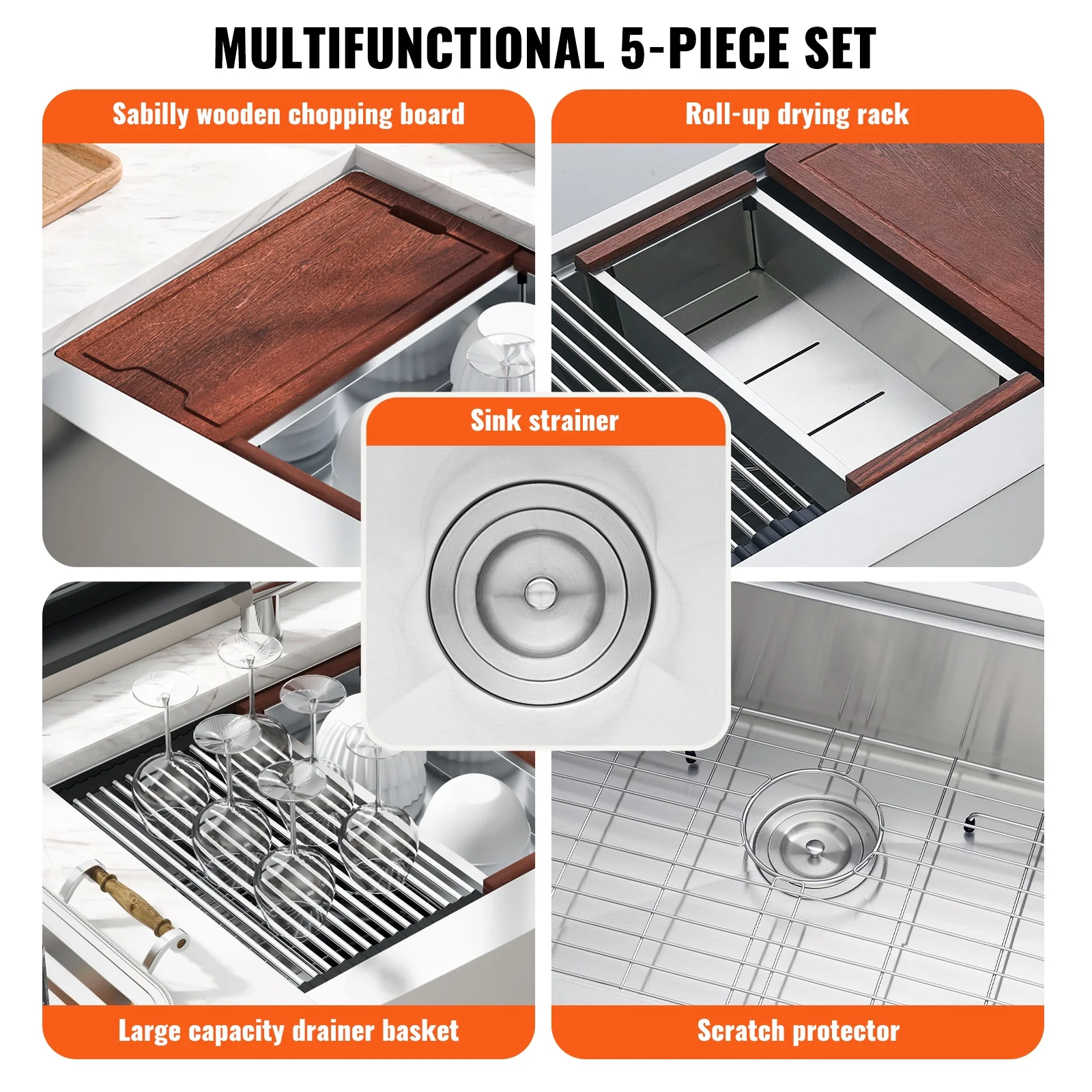 KFFKFF 30''x22'' Kitchen Sink, Farmhouse Kitchen Stainless Steel Sink,  Drop-In Single Bowl with Multi-functional Accessories, Ideal for Home Dishwasher, Preparation Area