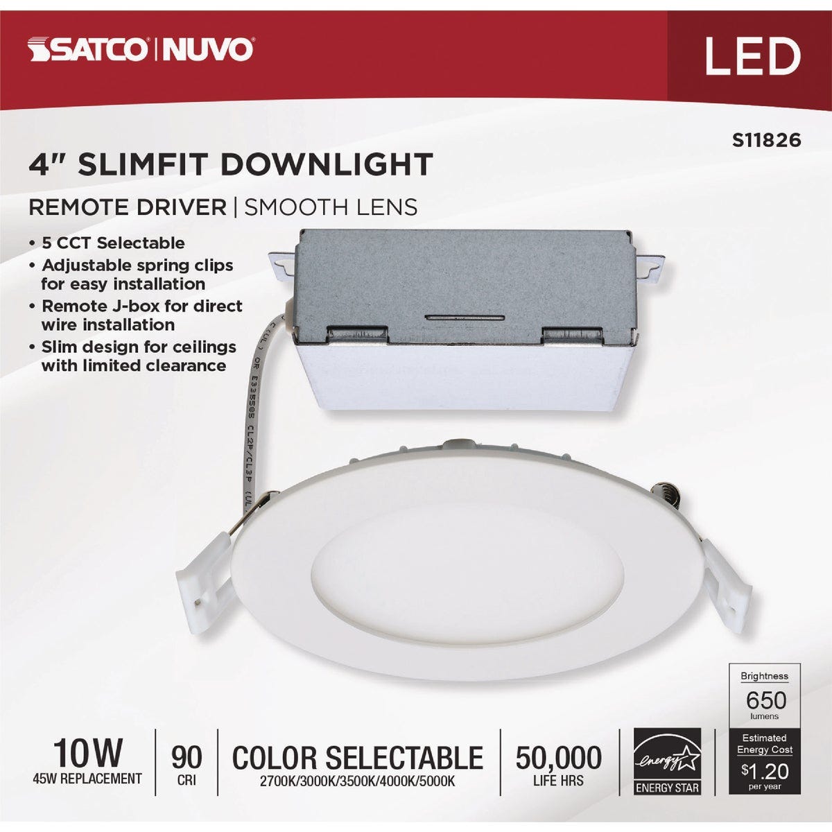 Satco 4 In. 10W CCT Selectable LED Direct Wire Downlight