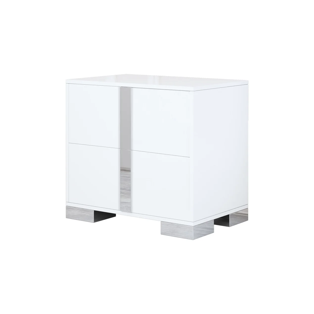 Elegant Nightstand with Metal Handle, Mirrored Bedside Table with 2 Drawers for Bedroom, Living Room, End Sofa Side Table for Living Room, Office, White - Image 7
