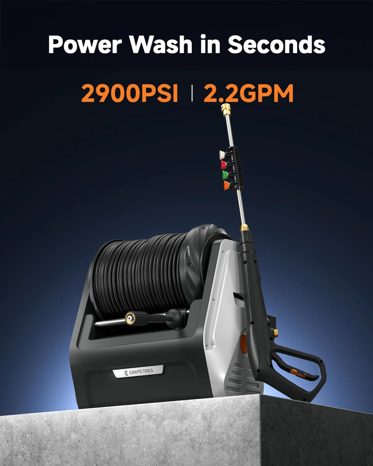Giraffe Tools Wall Mounted Electric Pressure Washer, 1800W, 2900 PSI, 2.2 GPM, 100 ft Hose, 5 Nozzles - Image 4 Giraffe Tools Wall Mounted Electric Pressure Washer, 1800W, 2900 PSI, 2.2 GPM, 100 ft Hose, 5 Nozzles - Image 4