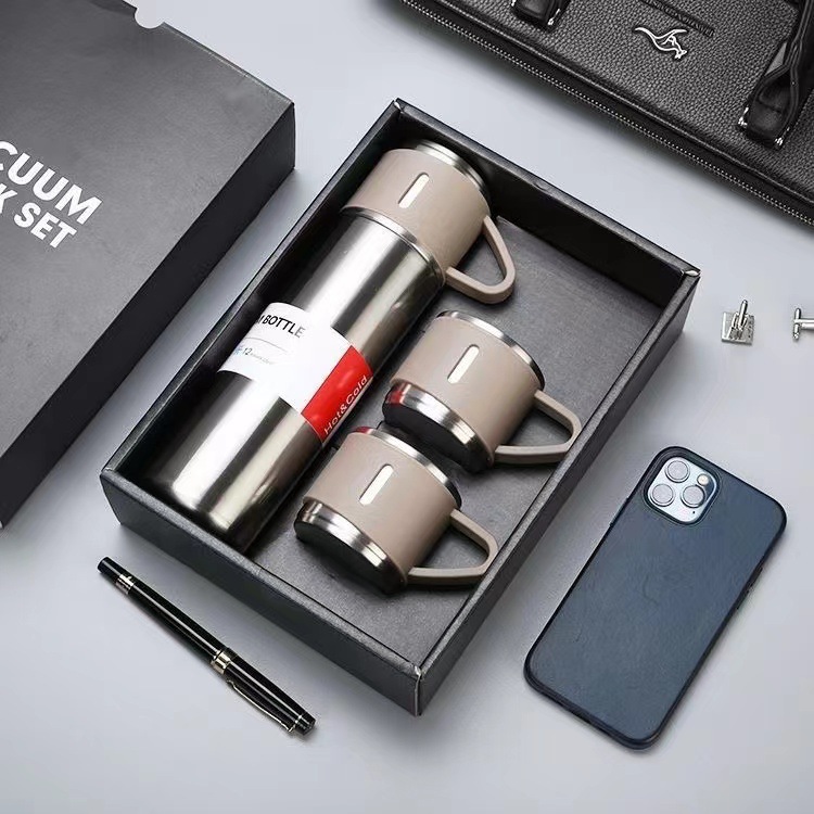 Stainless Steel Thermos Cup Three Lids 500ml Large Business Gift Set Household Vacuum Insulated BPA Free 12-24hr