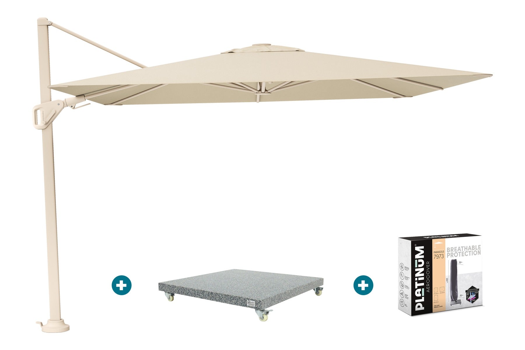 Platinum Nexus T2 zweefparasol 3x3 m. - met voet en hoes