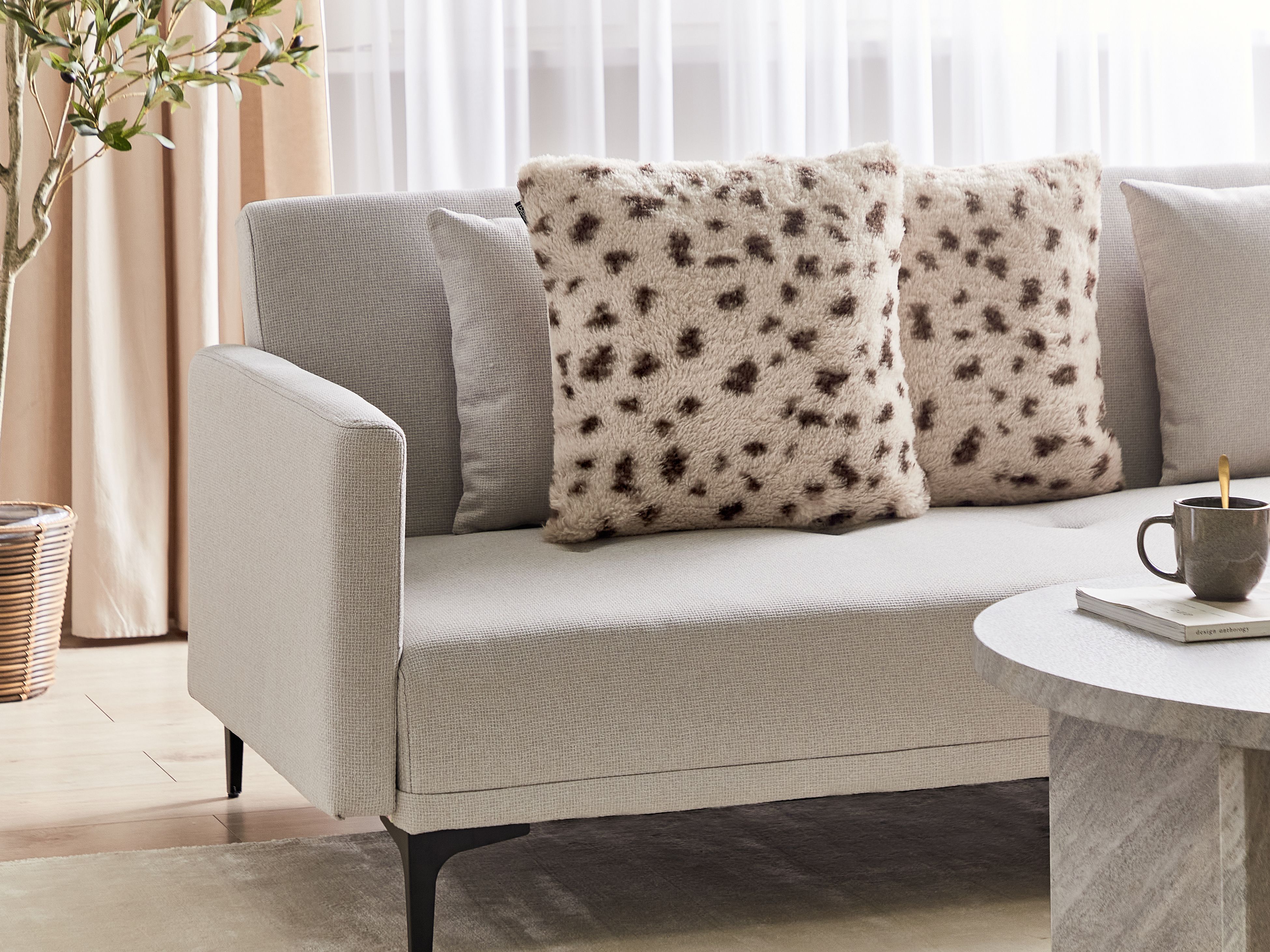 Set of 2 Decorative Cushions KASRA Faux Fur 45 x 45 cm Light Beige Abstract Pattern