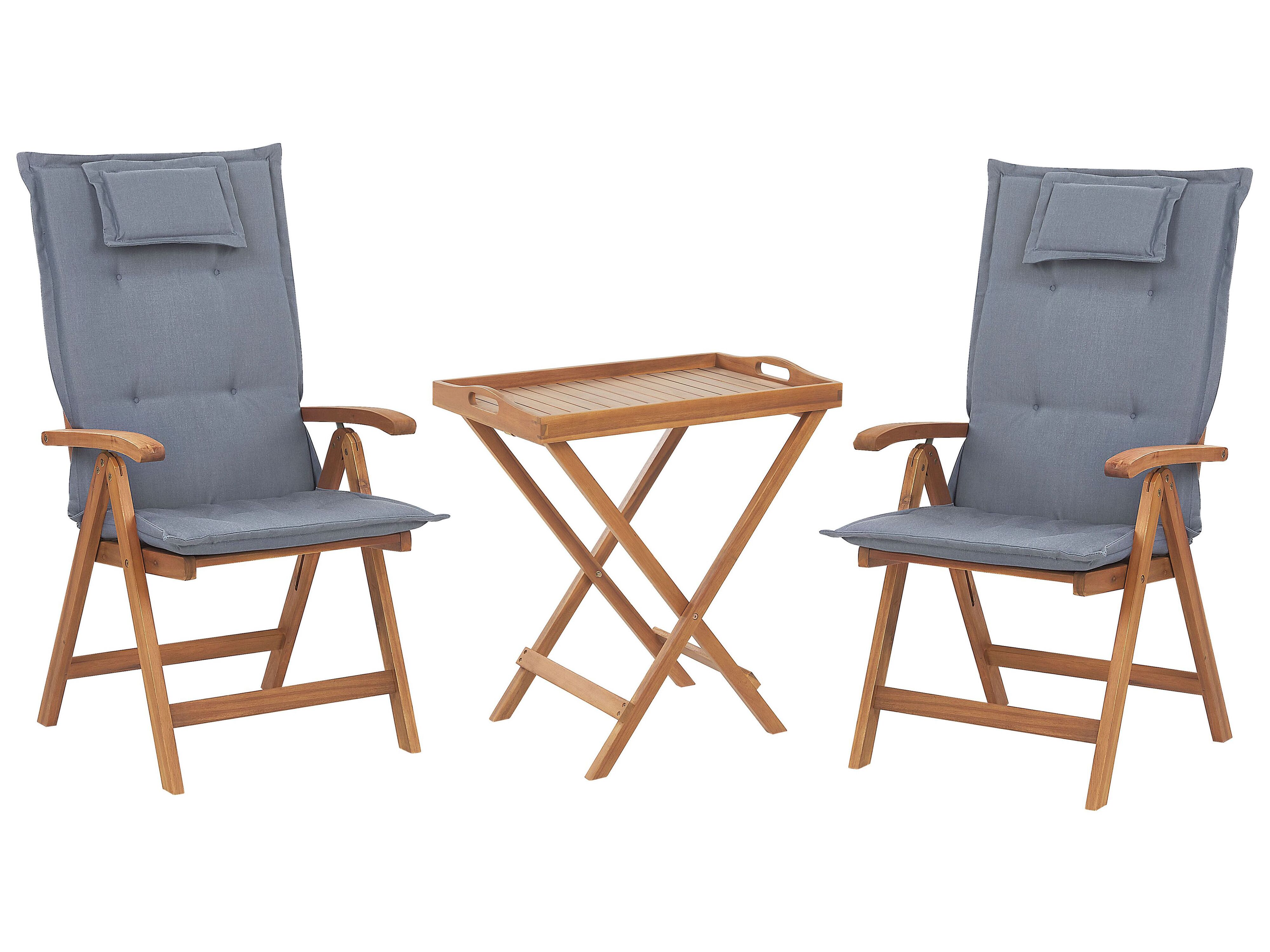 Bistro Set with Cushions Folding JAVA Acacia Wood Blue
