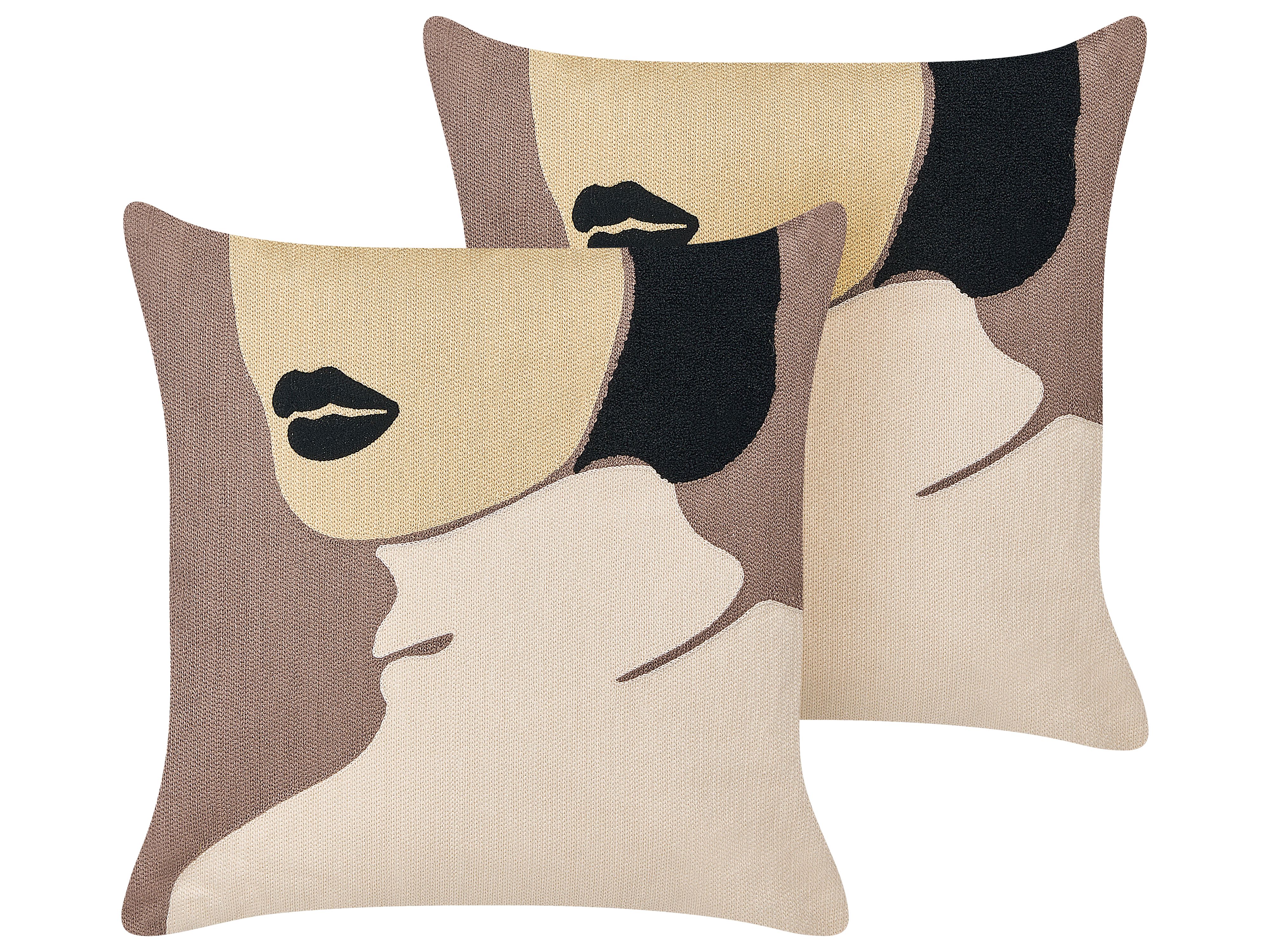 Set of 2 Decorative Cushions SILPHIUM Cotton 45 x 45 cm Brown Abstract Pattern