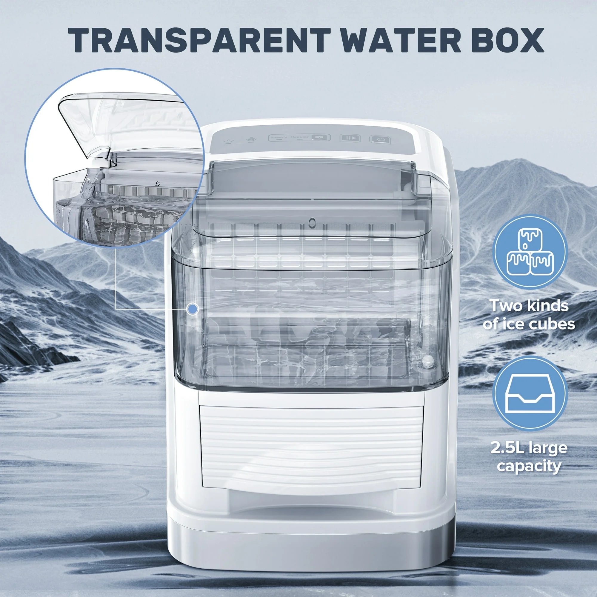 Auseo Cubic Ice Maker Machine, 2 Ice Size, 33 Lbs/Day, 24 Pcs Ice Cube Per Cycle, Large Ice Cube Storage Capacity, Adjustable Ice Thickness for Home/Office/Dorm, Silver