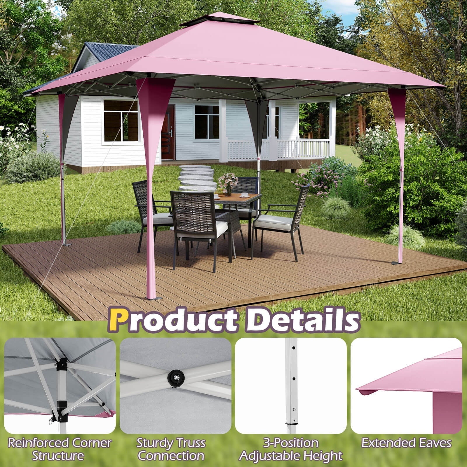 Costway Pop-Up Gazebo Outdoor Canopy Tent, 13 x 13 ft, Gray - Image 18 Costway Pop-Up Gazebo Outdoor Canopy Tent, 13 x 13 ft, Gray - Image 18