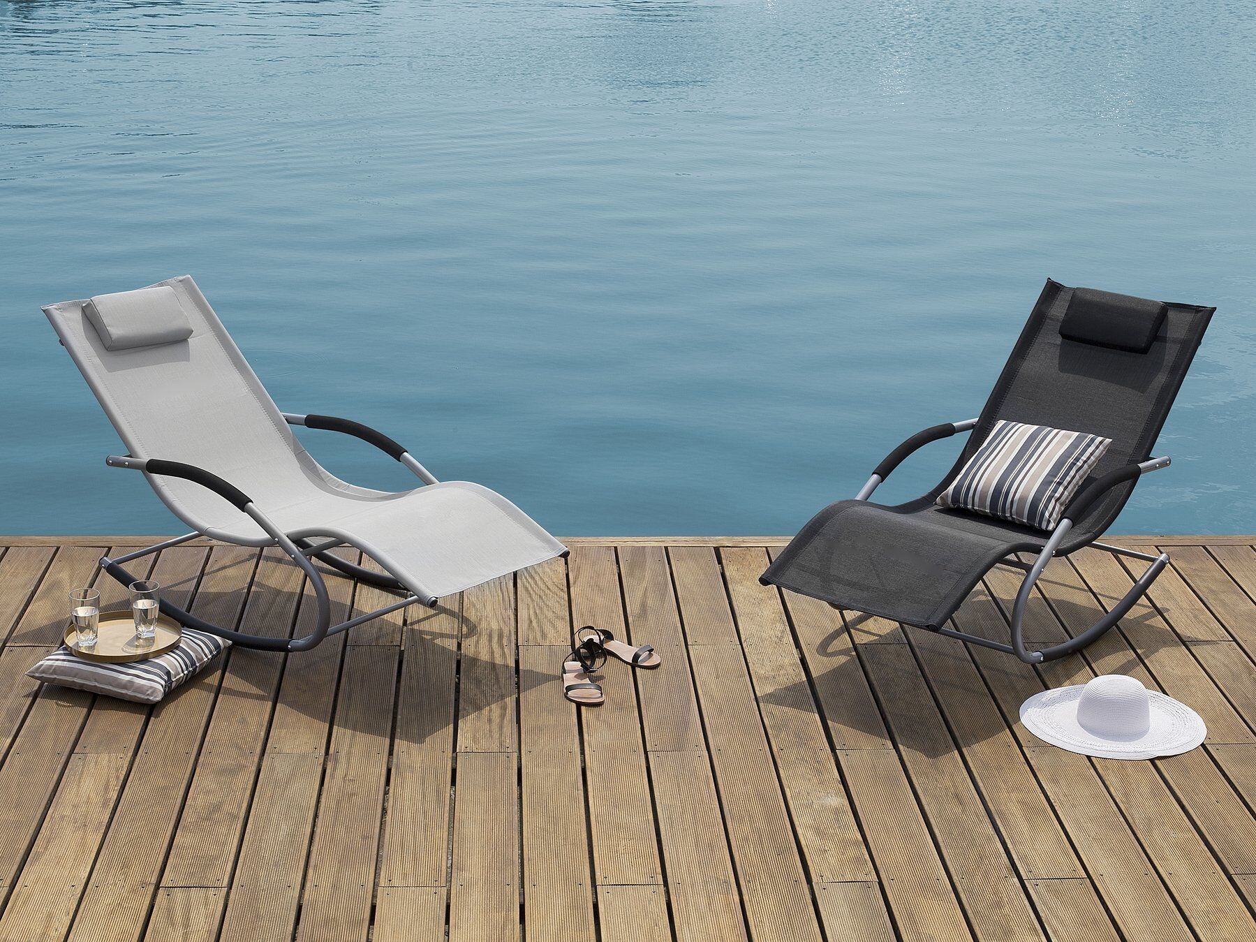 Rocking Sun Lounger CARANO Metal Grey