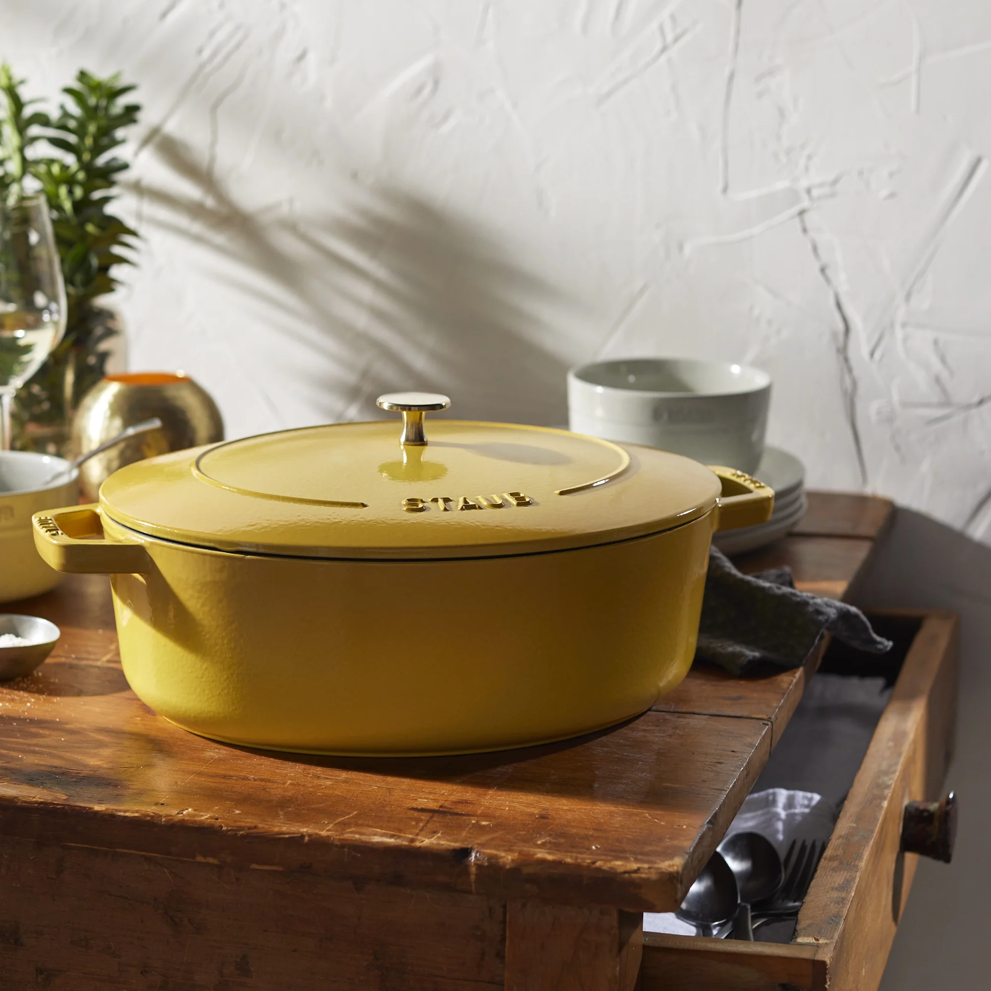 Staub Cast Iron 6.25-qt Shallow Oval Dutch Oven - Citron - Image 4