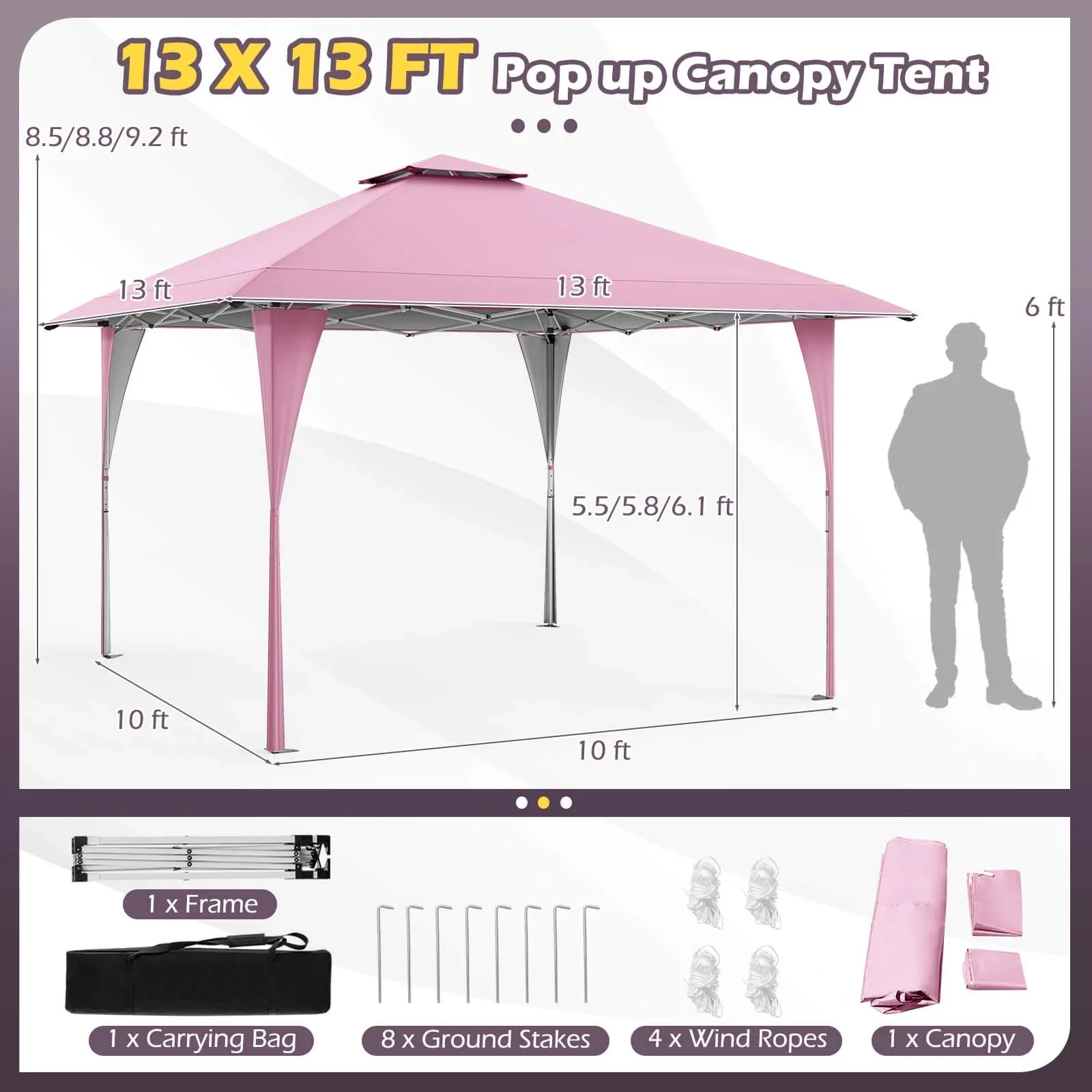 Costway Pop-Up Gazebo Outdoor Canopy Tent, 13 x 13 ft, Gray - Image 12 Costway Pop-Up Gazebo Outdoor Canopy Tent, 13 x 13 ft, Gray - Image 12