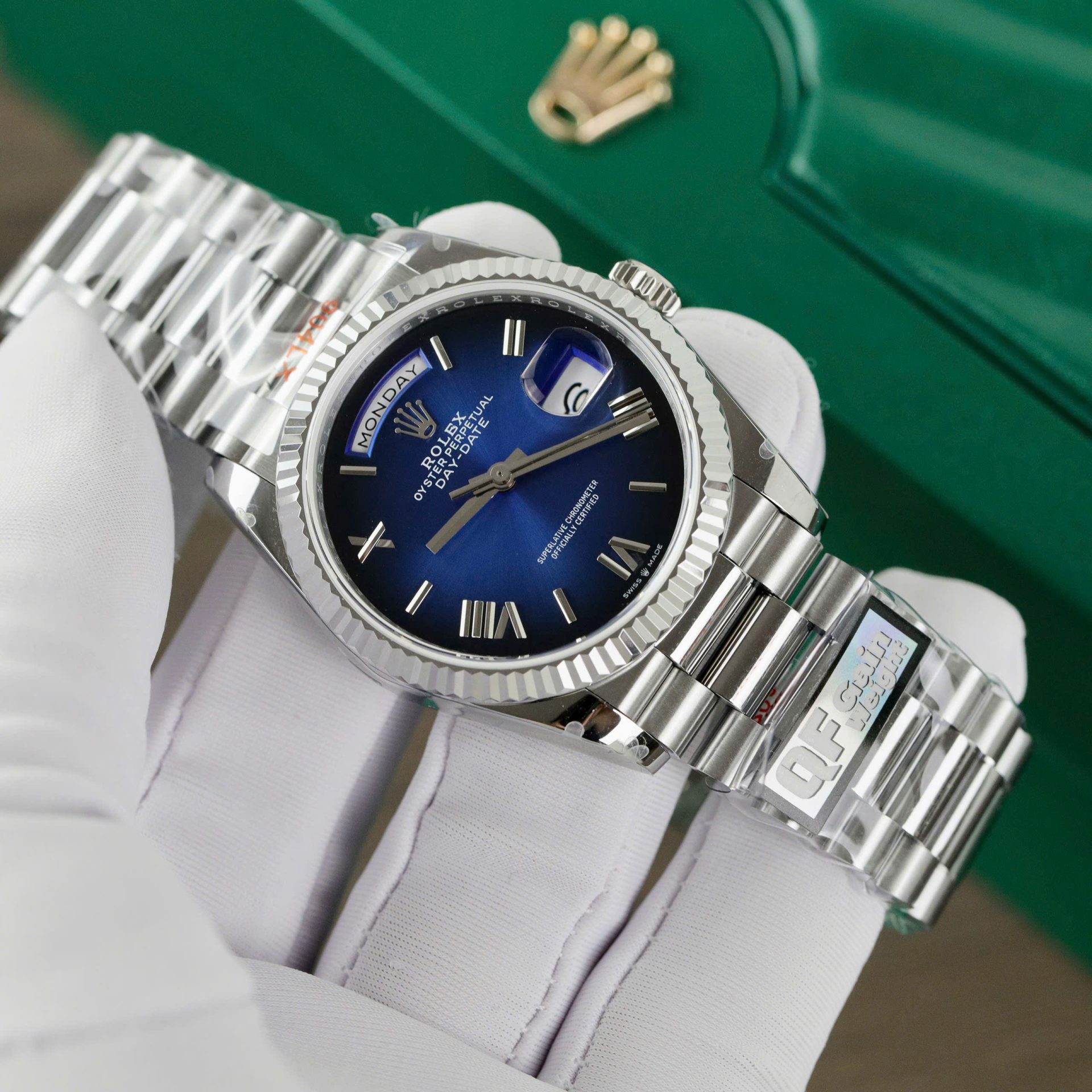 Rolex Day-Date 128236 Best Replica Watch Dial Blue Weight 158gram QF Factory 36mm - Elite Watch Atelier