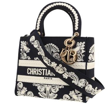 Dior Lady Dior handbag in navy blue and white canvas