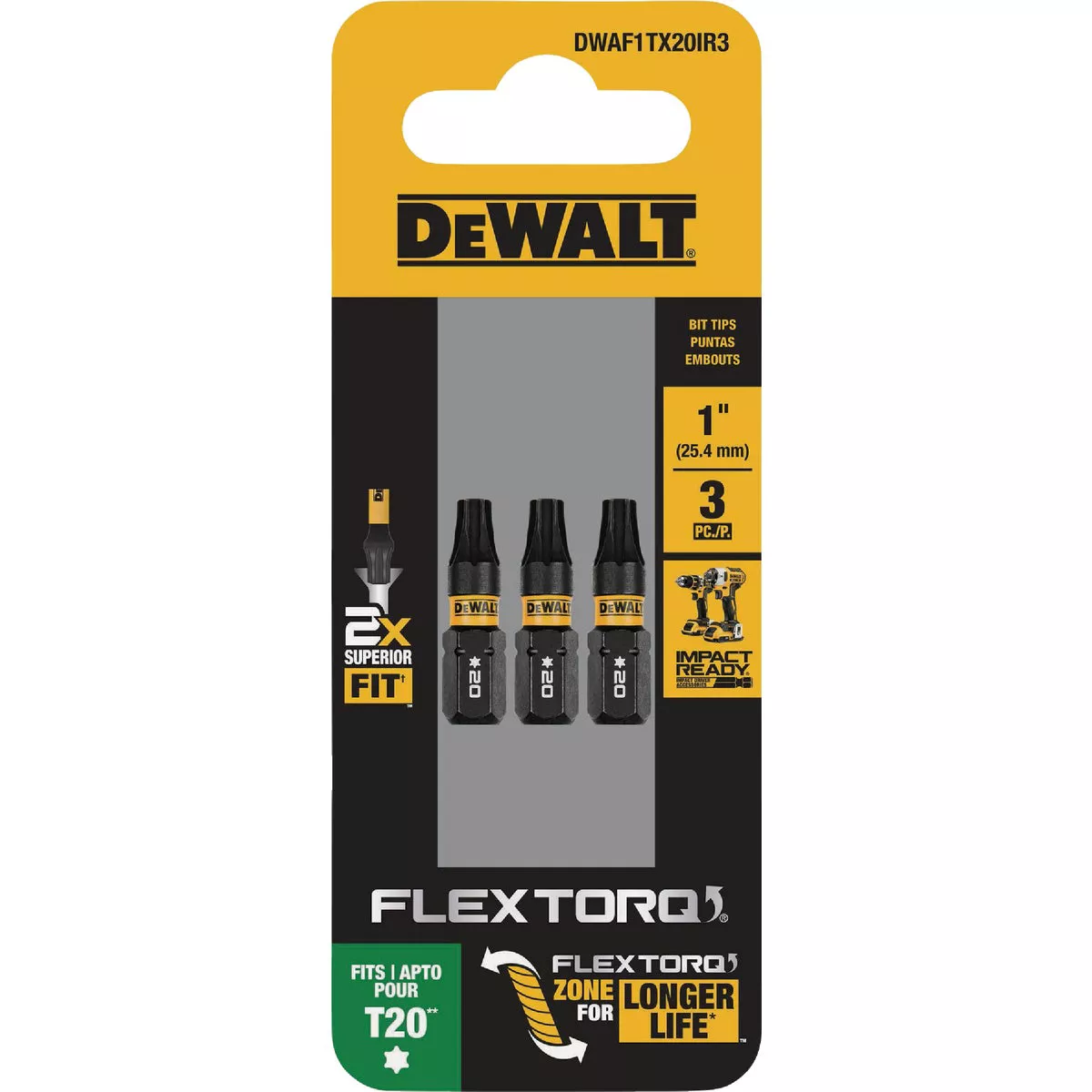 DEWALT FlexTorq 1 In. T20 TORX Impact Screwdriver Bit (3-Pack)