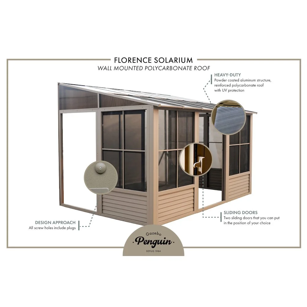 Gazebo Penguin Florence 10�?x 12�?Wall-Mounted Gazebo, Heavy-Duty Aluminum Frame with UV Protection - Image 22