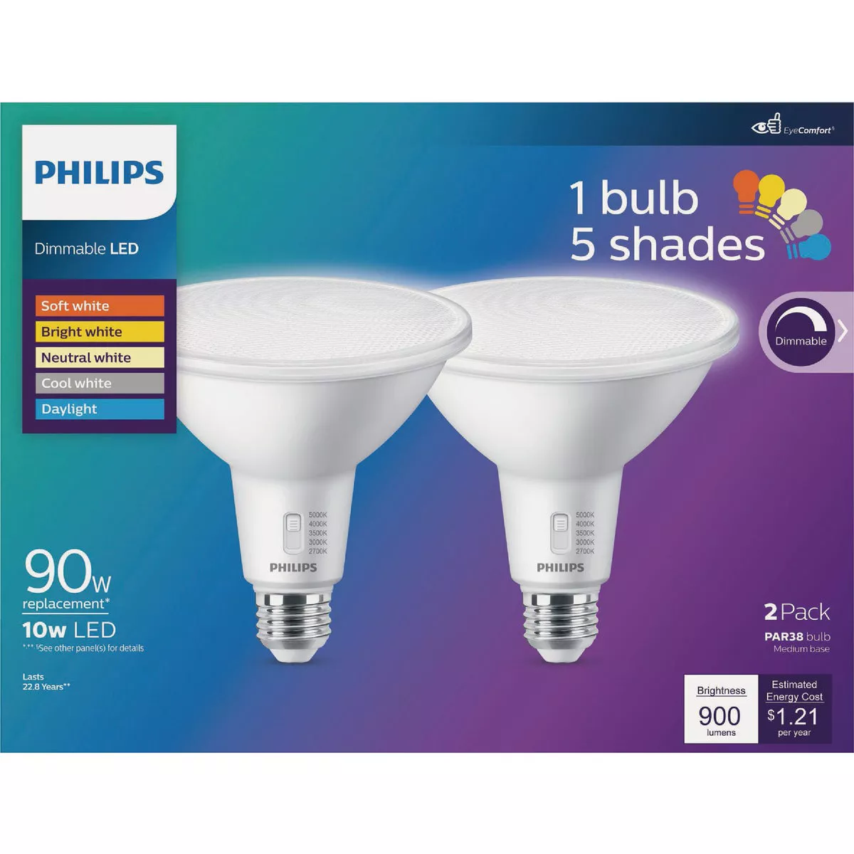 Philips 90W Equivalent 5CCT PAR38 Medium Dimmable LED Floodlight Light Bulb
