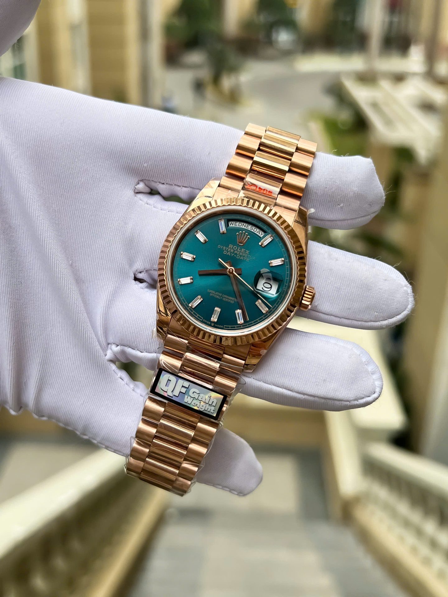Rolex Day-Date 128235 Replica Watch Dial Diamonds Moissanite Weight 158gram QF 36mm - Elite Watch Atelier