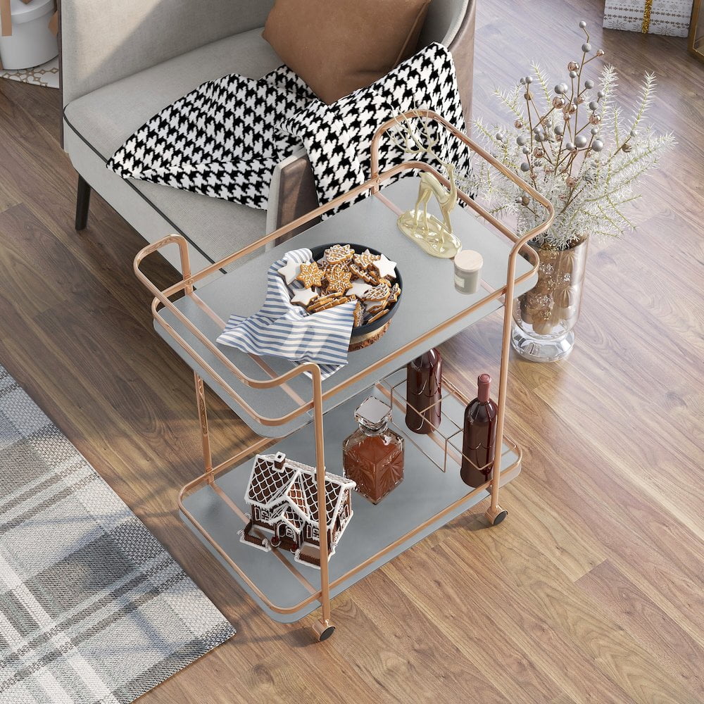 Furniture of America Anneliese Contemporary Metal Bar Cart in Gold Champagne