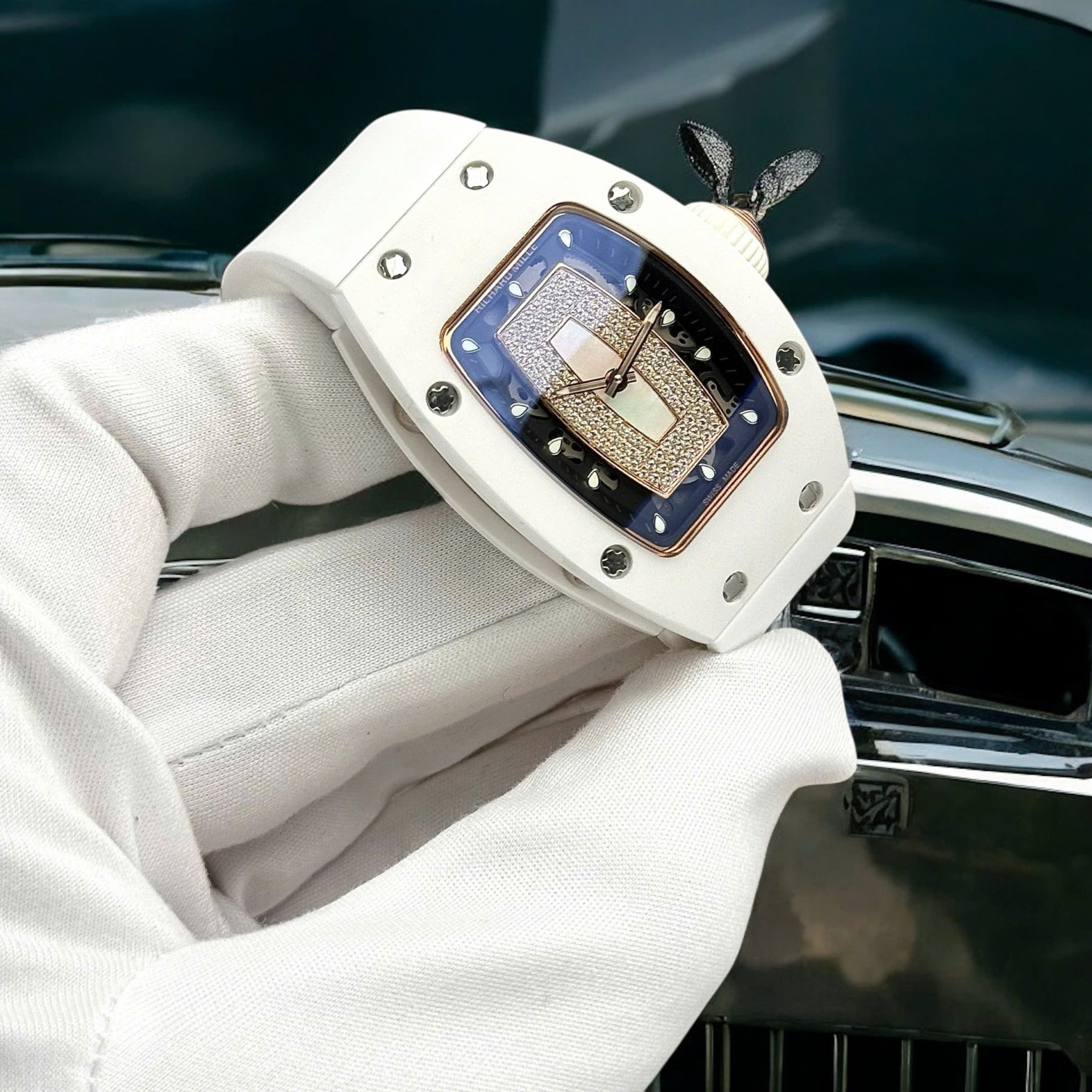 Richard Mille RM07 Super Clone Watches White Ceramic Rubber Strap Automatic Movement 36mm - Top club