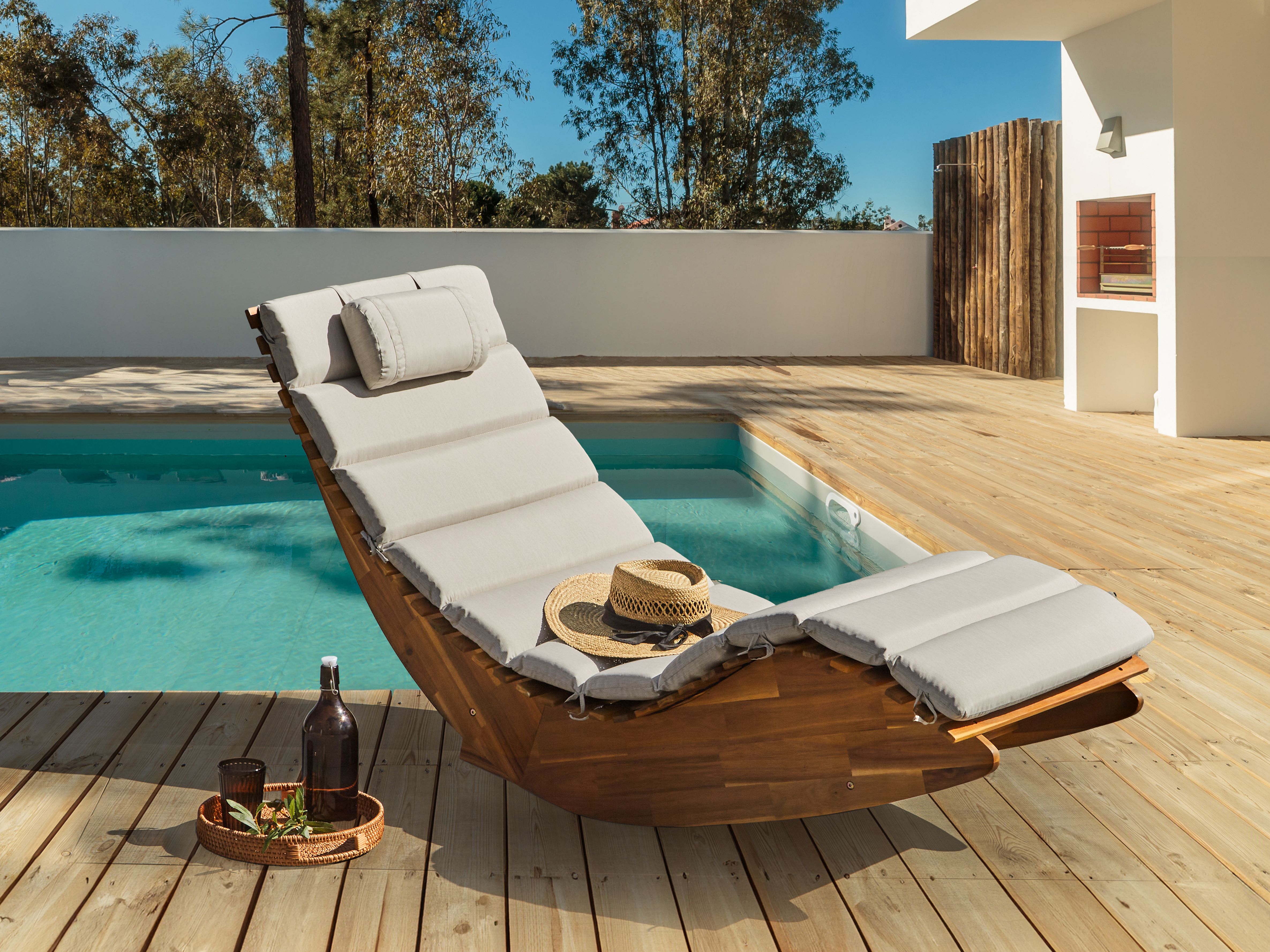 Sun Lounger with Cushion BRESCIA PREMIUM Acacia Wood Taupe