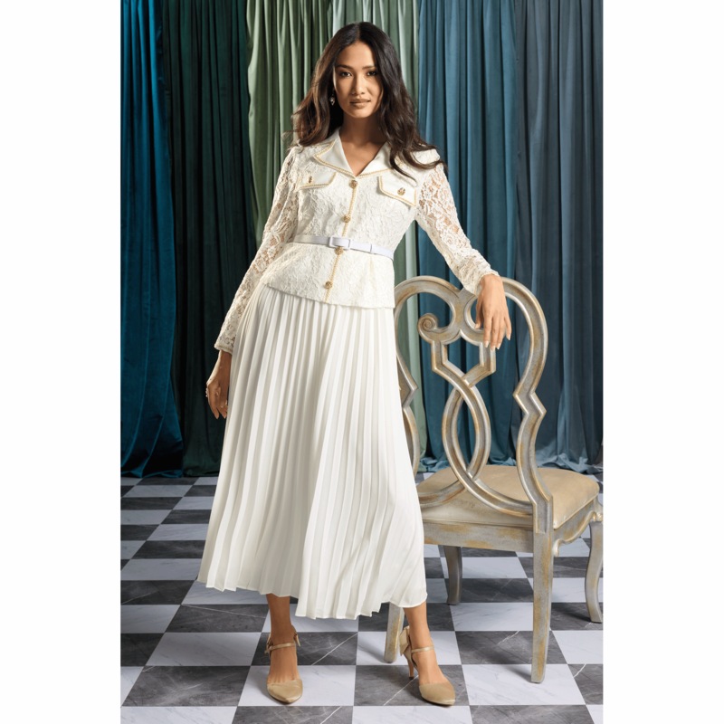 Kassidy Lace and Pleated Fit-and-Flare Dress - MIDNIGHT VELVET CATALOG
