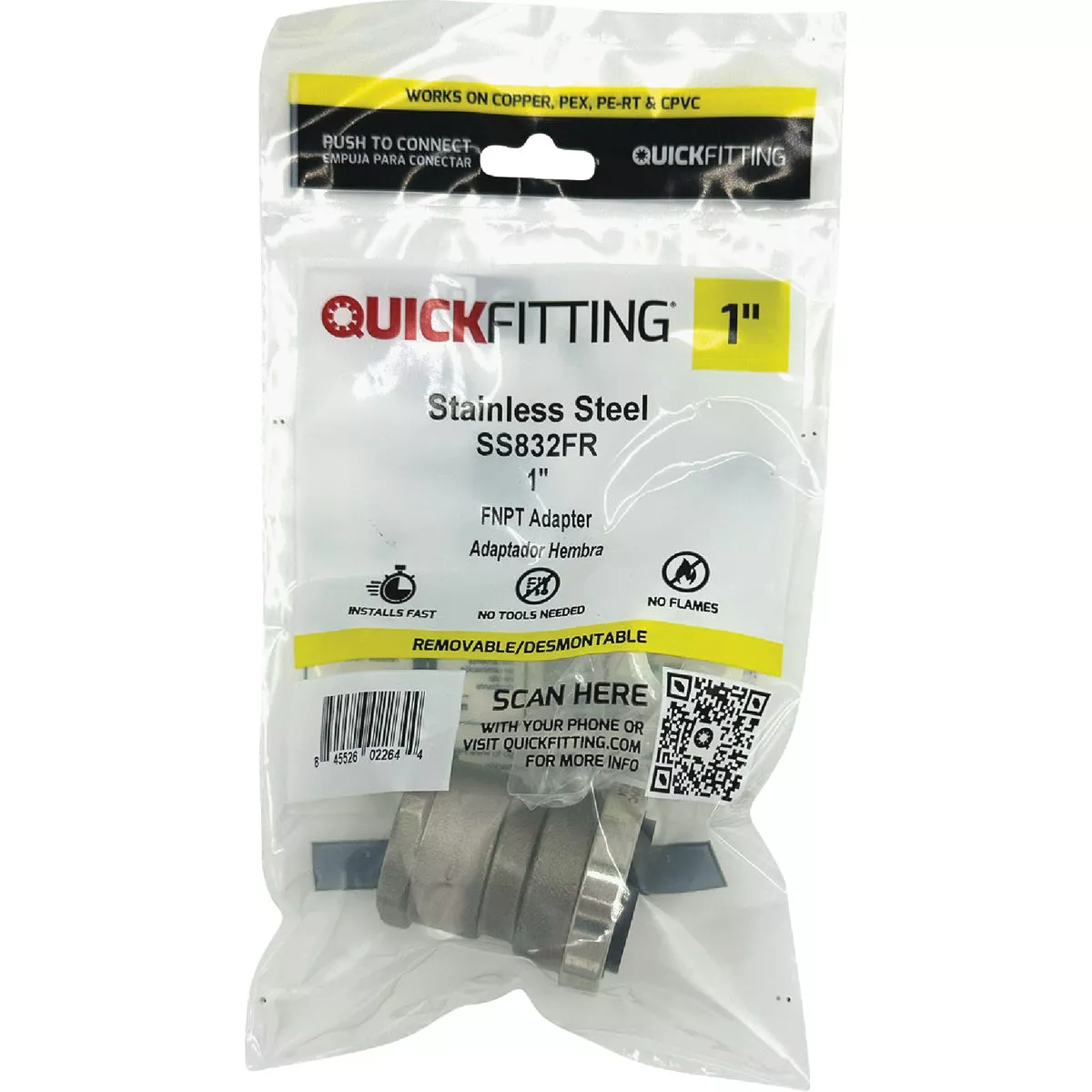 QuickFitting 1 In. Push-to-Connect x 1 In. FNPT Stainless Steel Straight Female Adapter