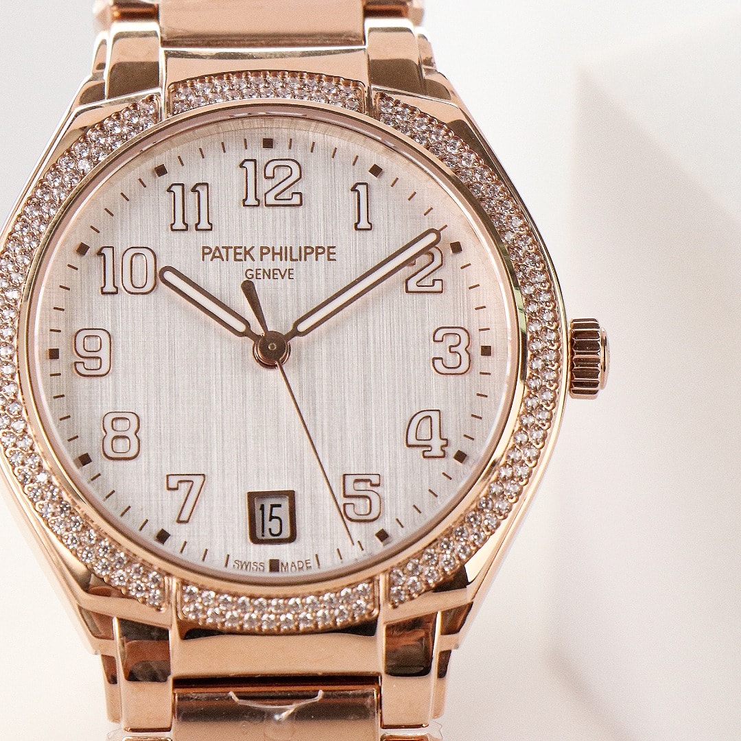 Fake Diamond Watch Replica Patek Philippe Twenty~4 Ladies Rose Gold Silver Dial 7300/1200R-010(1:1 replica) - Top club