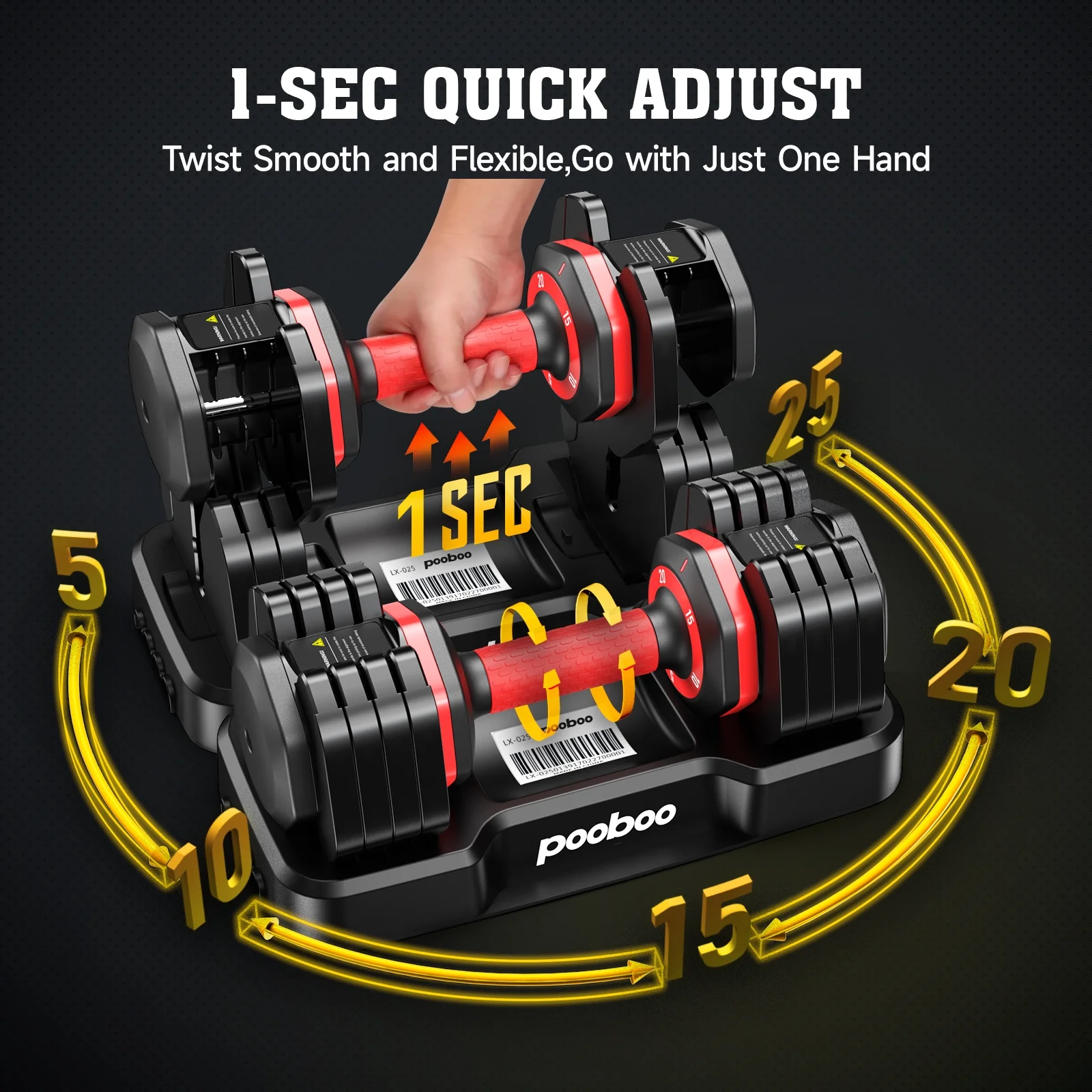 (1 Pair) LNOW 50lbs Quick Select Adjustable Dumbbells for Home Gym 5 in 1 Free Weights 5/10/15/20/25lb/50lb Dumbbell with Anti-Slip Handle, Suitable for Home Gym Exercise Equipment - Image 4